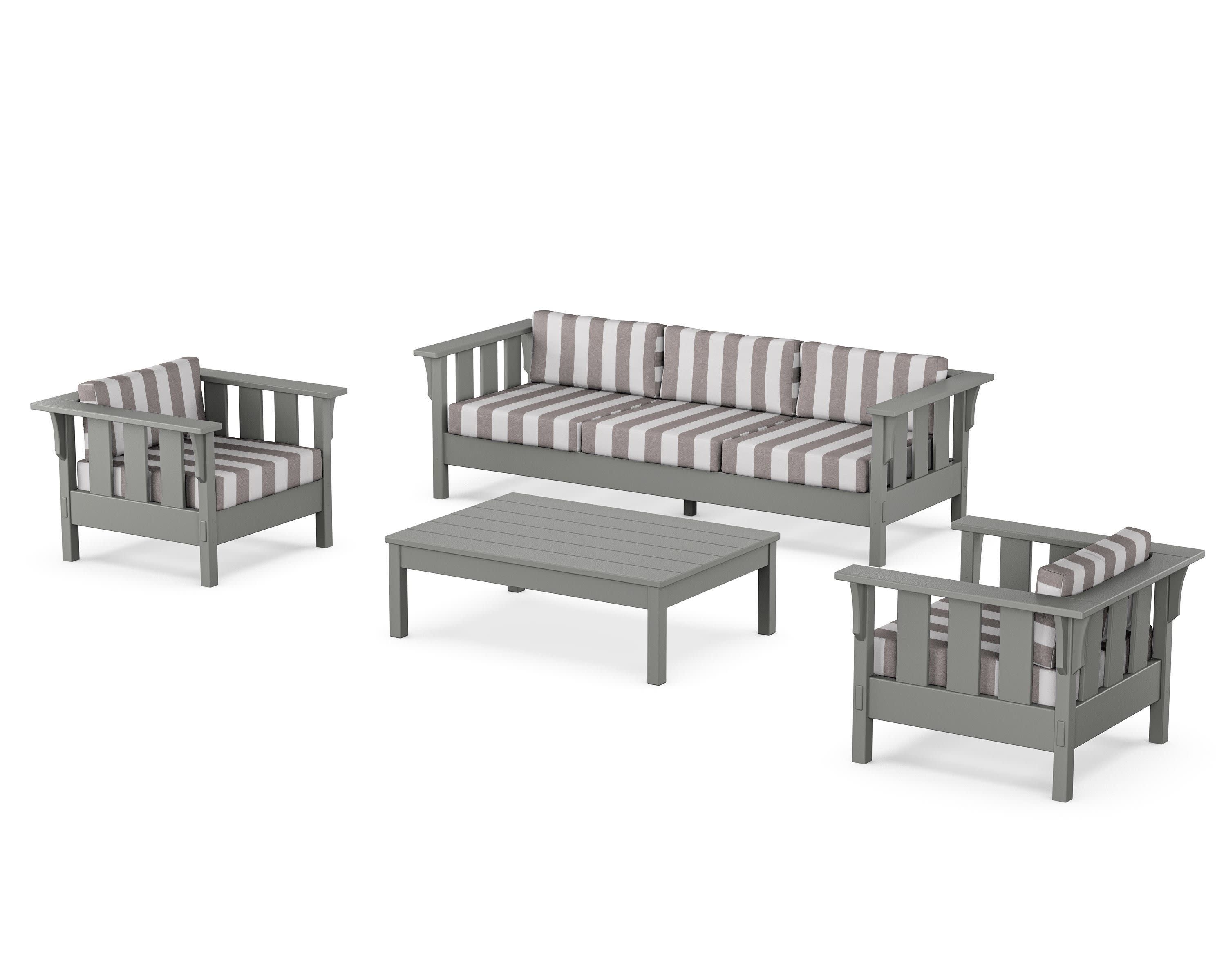 Acadia 4-Piece Deep Seating Set with Sofa in Slate Grey / Cabana Stripe Grey Mist