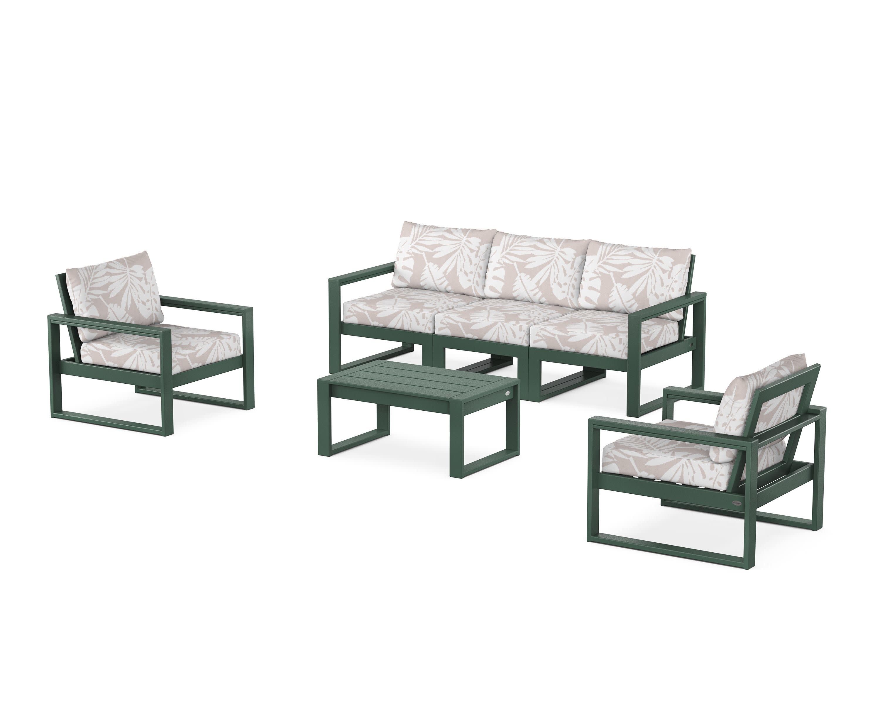 EDGE Sectional 4-Piece Deep Seating Set with Sofa in Green / Leaf Dune Burlap