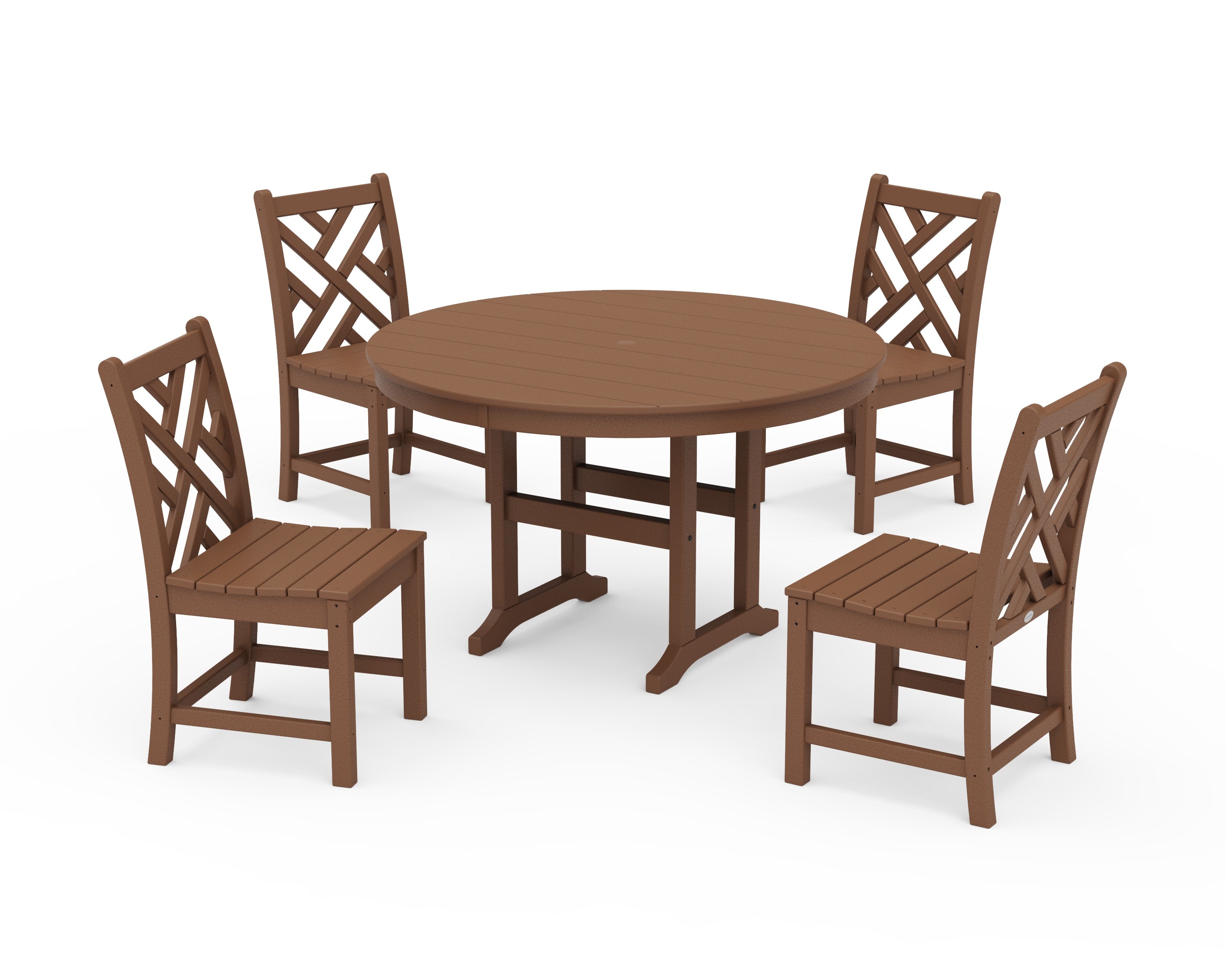 Chippendale 5-Piece Round Farmhouse Side Chair Dining Set in Teak
