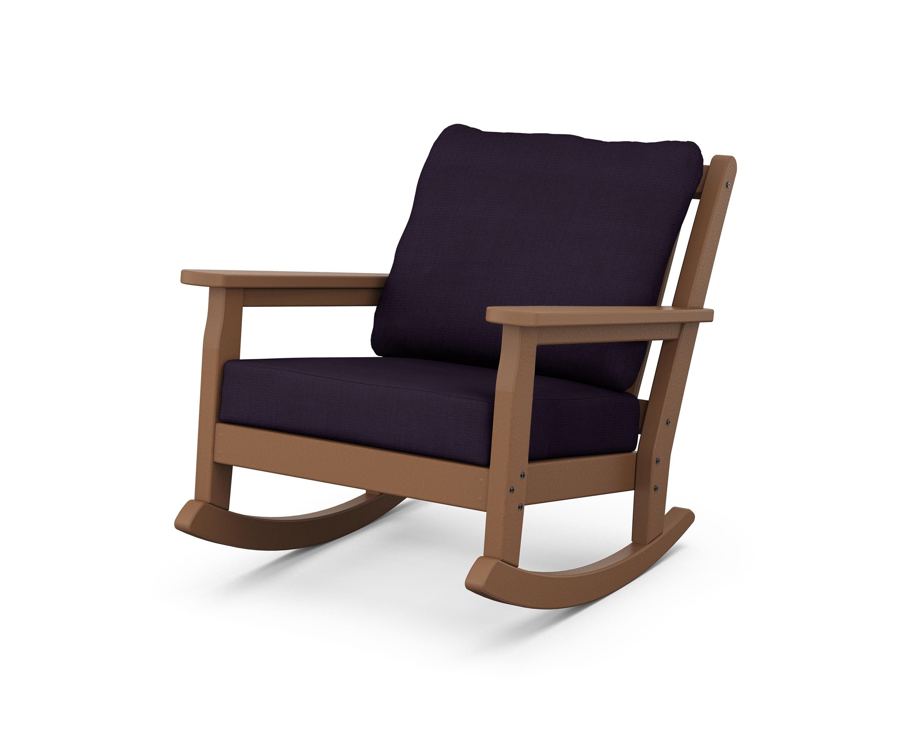 Chippendale Deep Seating Rocking Chair in Teak / Navy Linen