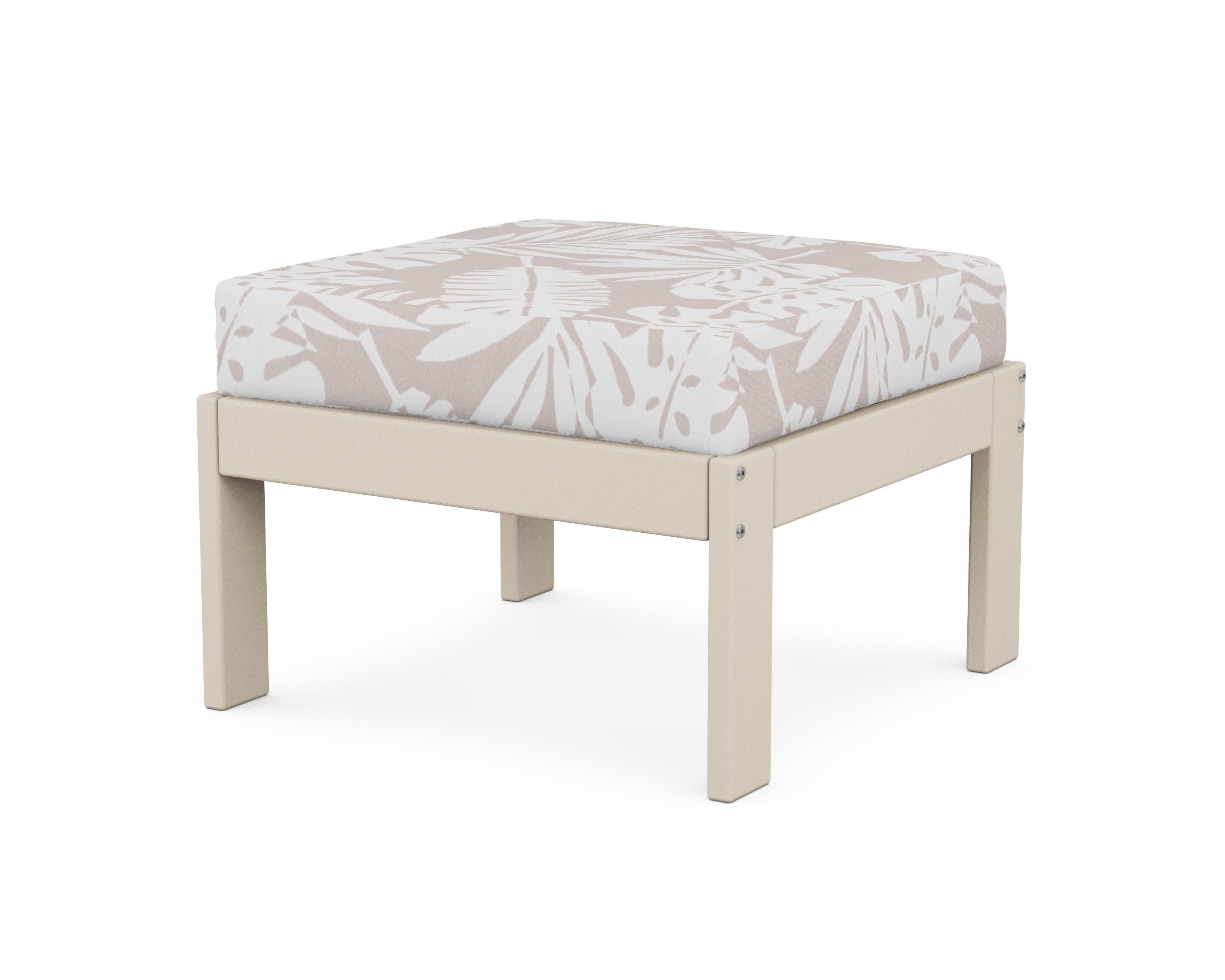 Vineyard Modular Ottoman in Sand / Leaf Dune Burlap