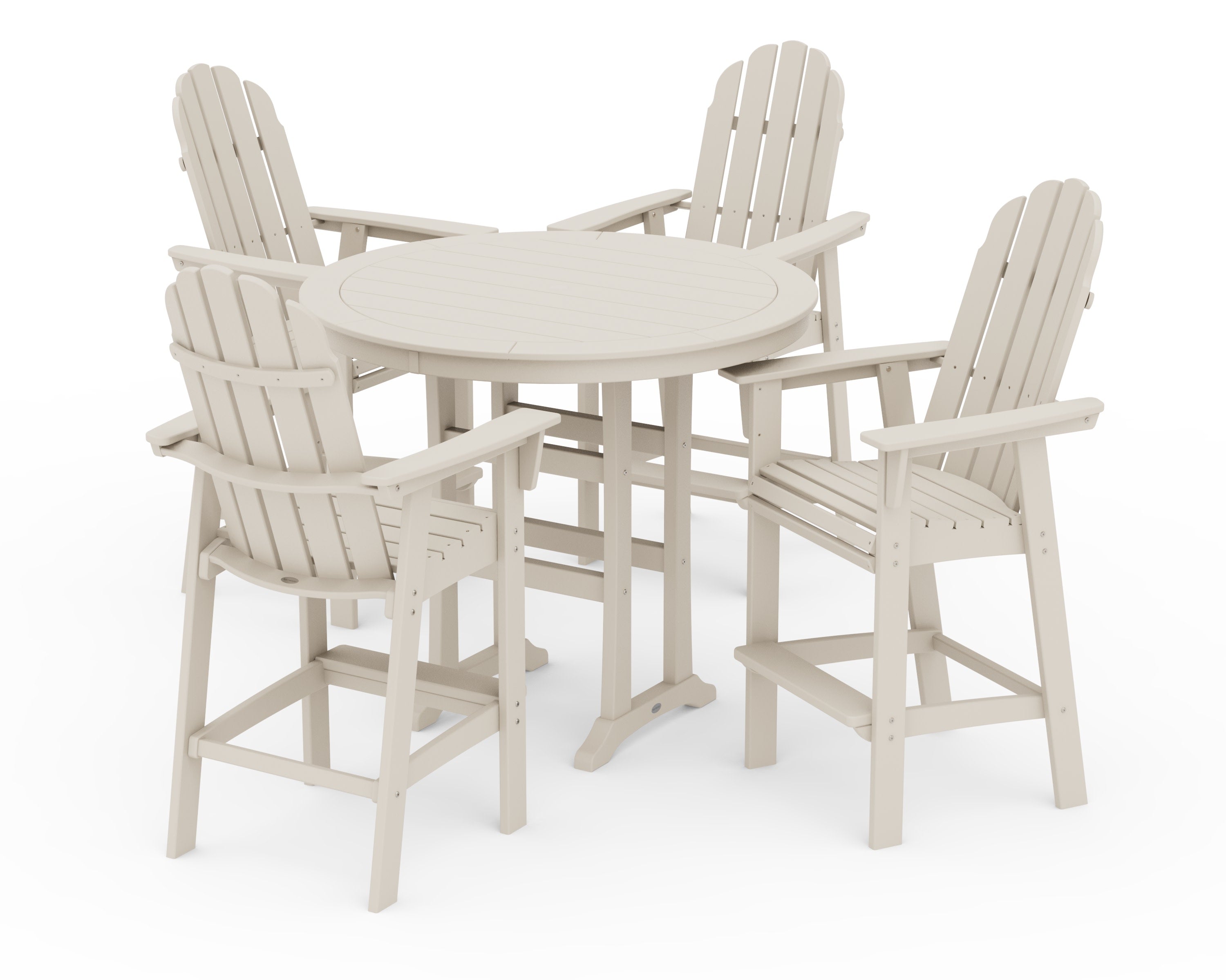 Vineyard Curveback Adirondack 5-Piece Nautical Trestle Bar Set in Sand