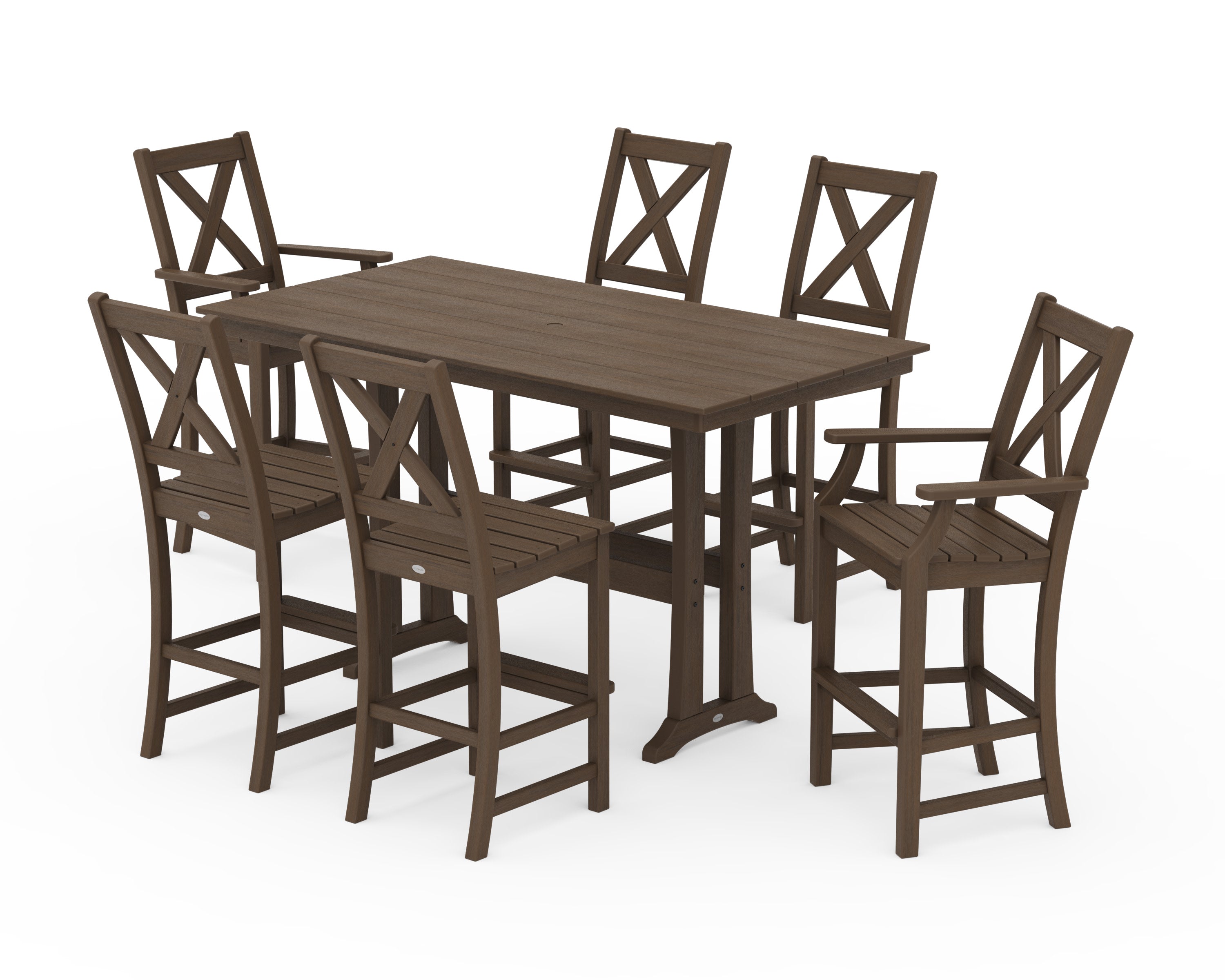 Braxton 7-Piece Farmhouse Trestle Bar Set in Kona