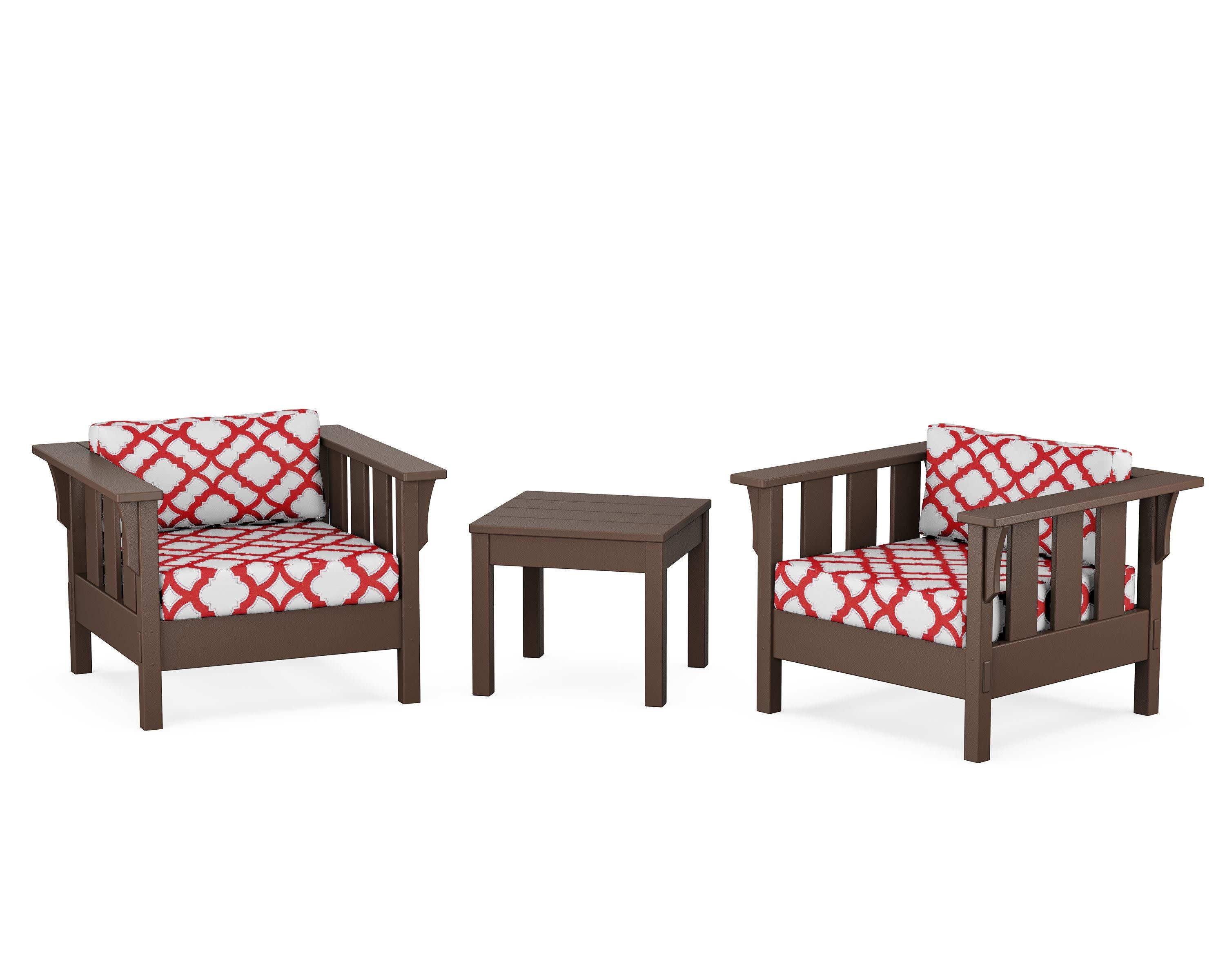 Acadia 3-Piece Deep Seating Set in Mahogany / Trellis Crimson
