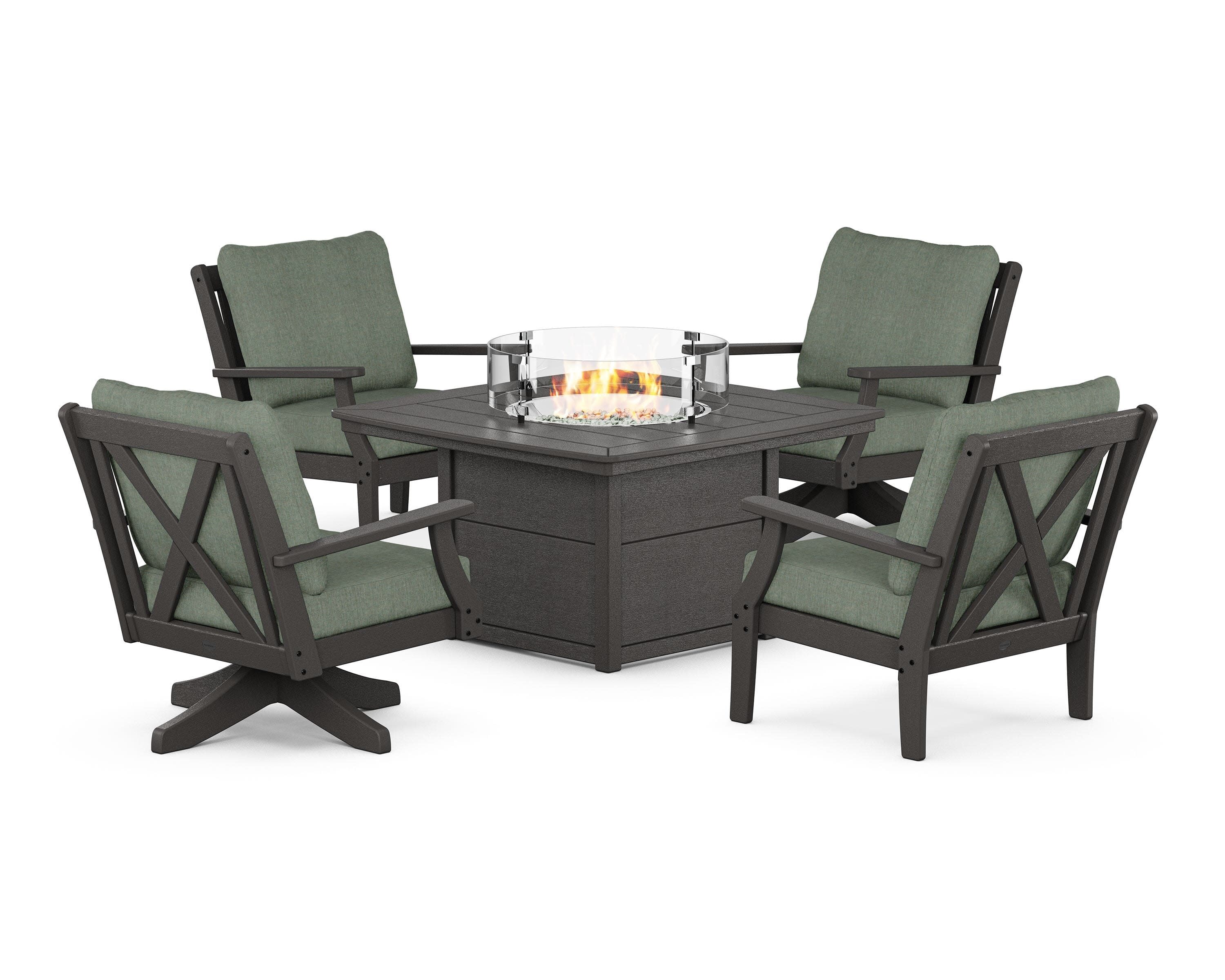 Braxton 5-Piece Deep Seating Set with Fire Table in Vintage Coffee / Cast Sage