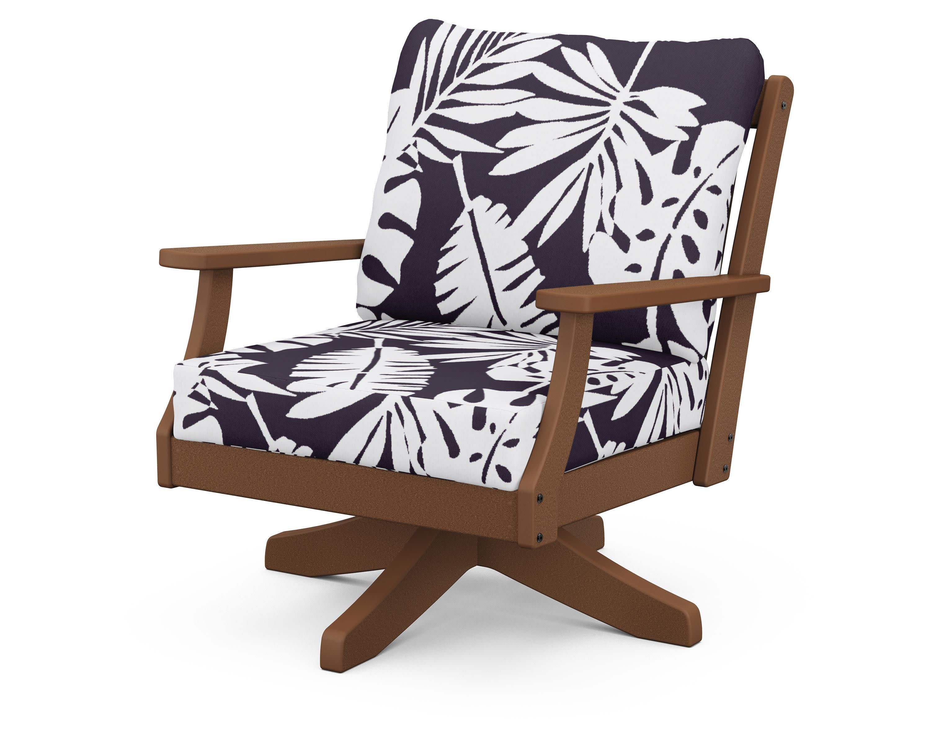 Braxton Deep Seating Swivel Chair in Teak / Leaf Navy