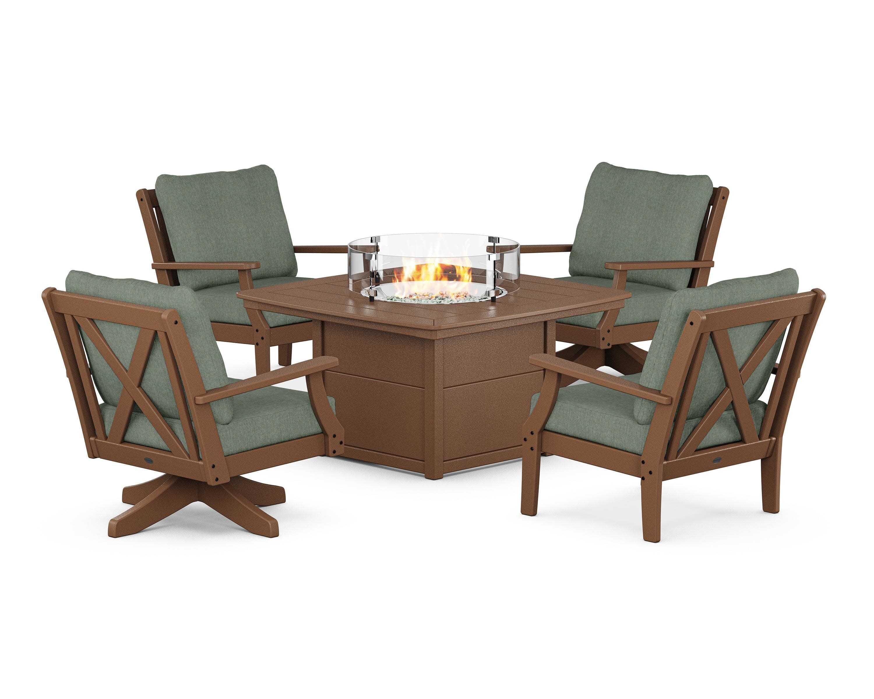 Braxton 5-Piece Deep Seating Set with Fire Table in Teak / Cast Sage