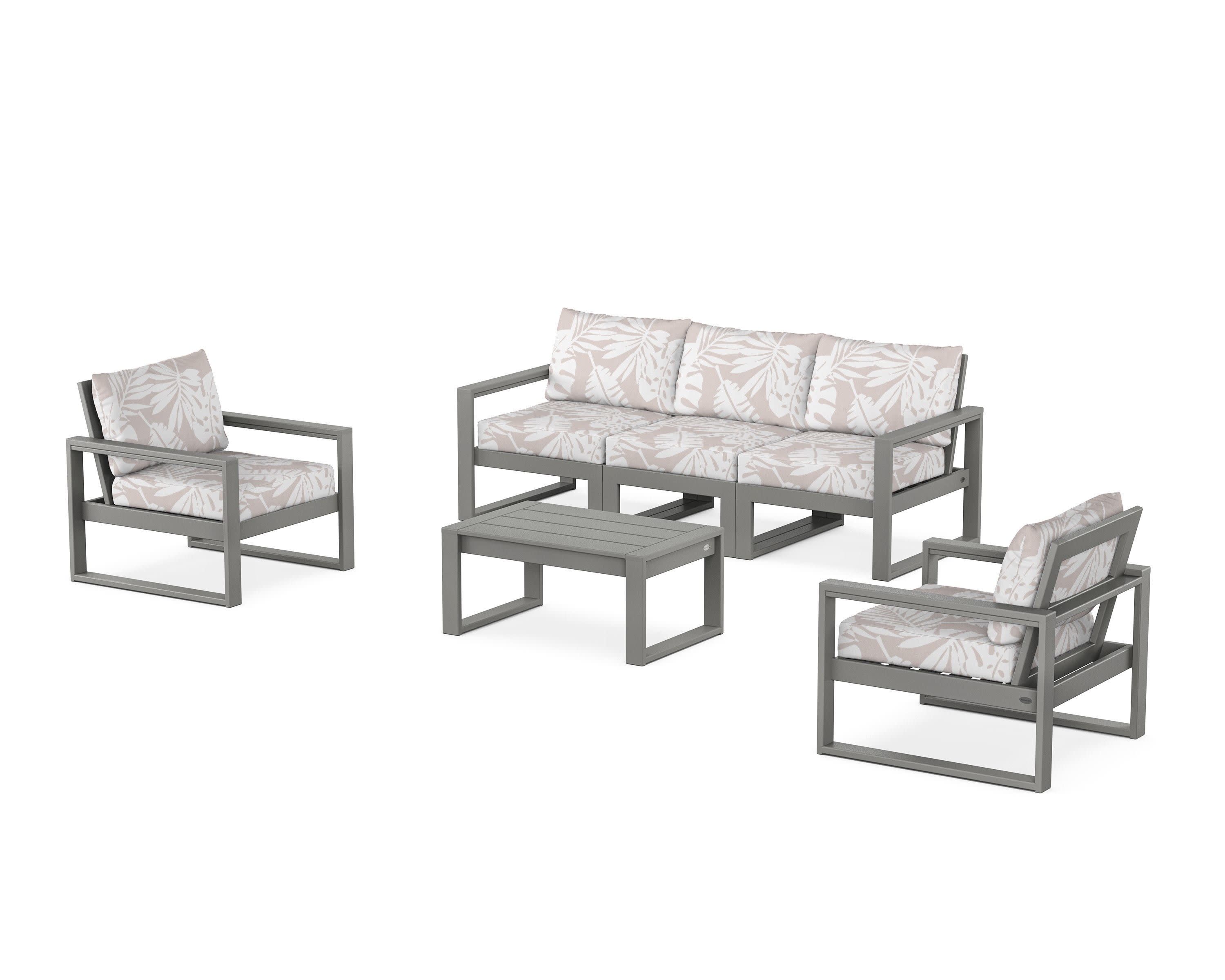 EDGE Sectional 4-Piece Deep Seating Set with Sofa in Slate Grey / Leaf Dune Burlap