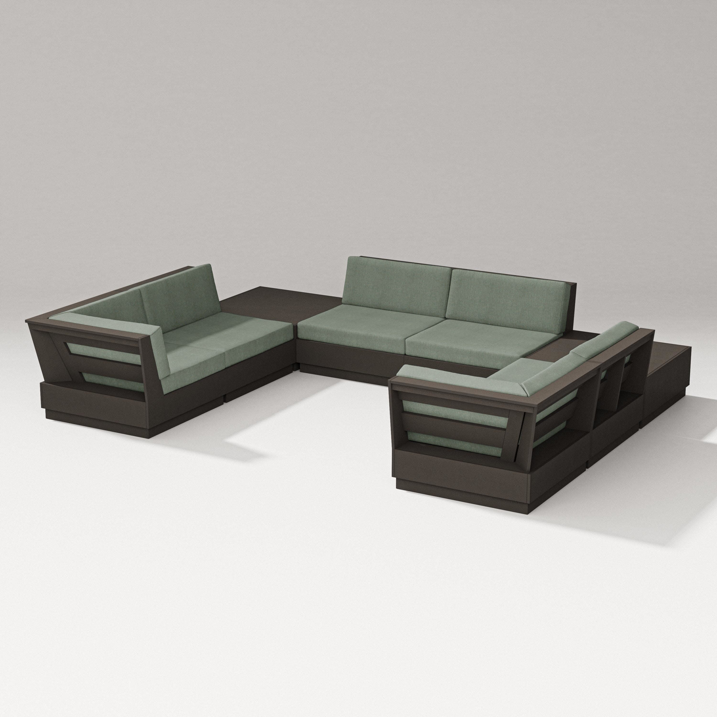 Elevate 8-Piece U-Shaped Sectional in Vintage Coffee / Cast Sage