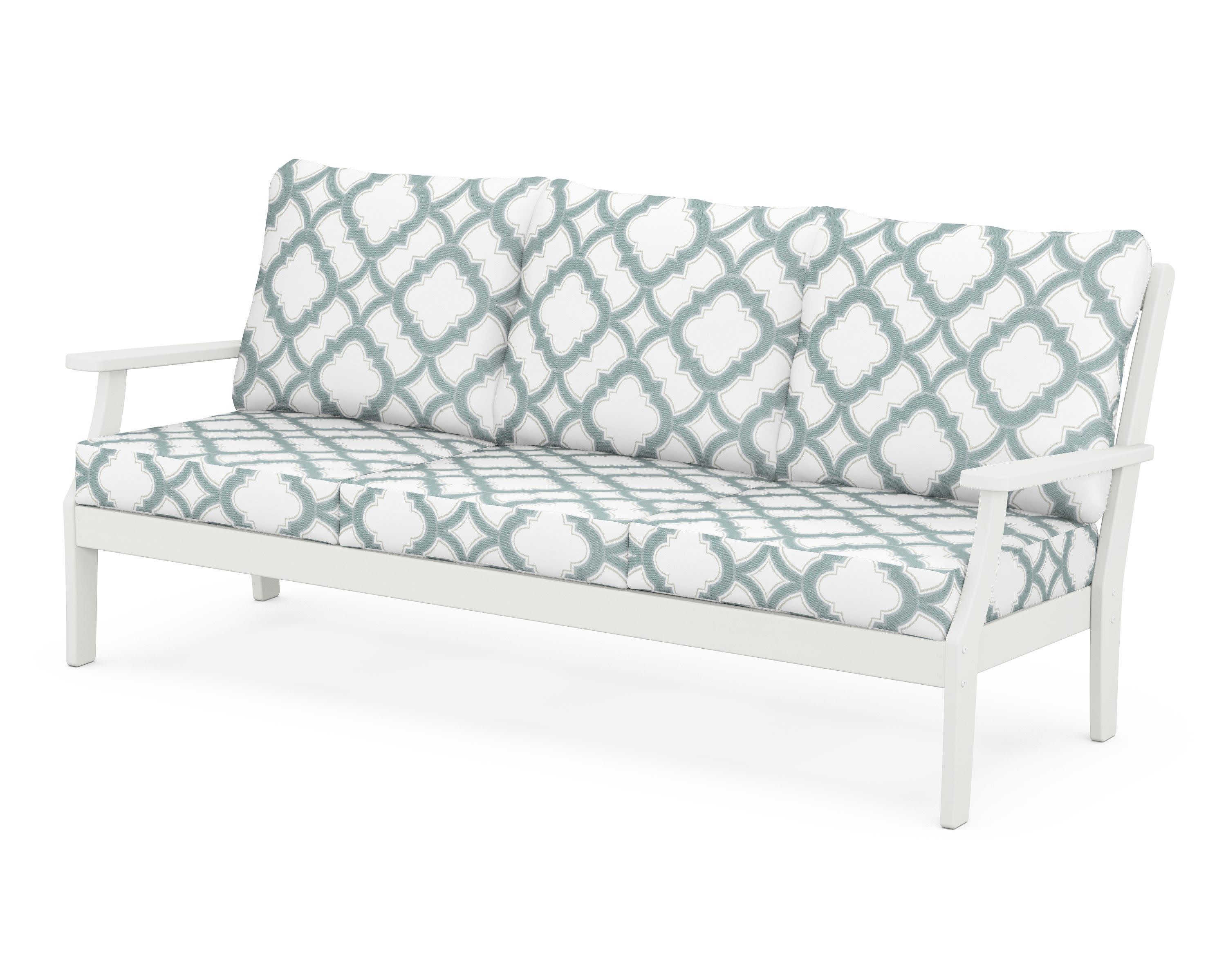 Braxton Deep Seating Sofa in Vintage White / Trellis Glacier Spa