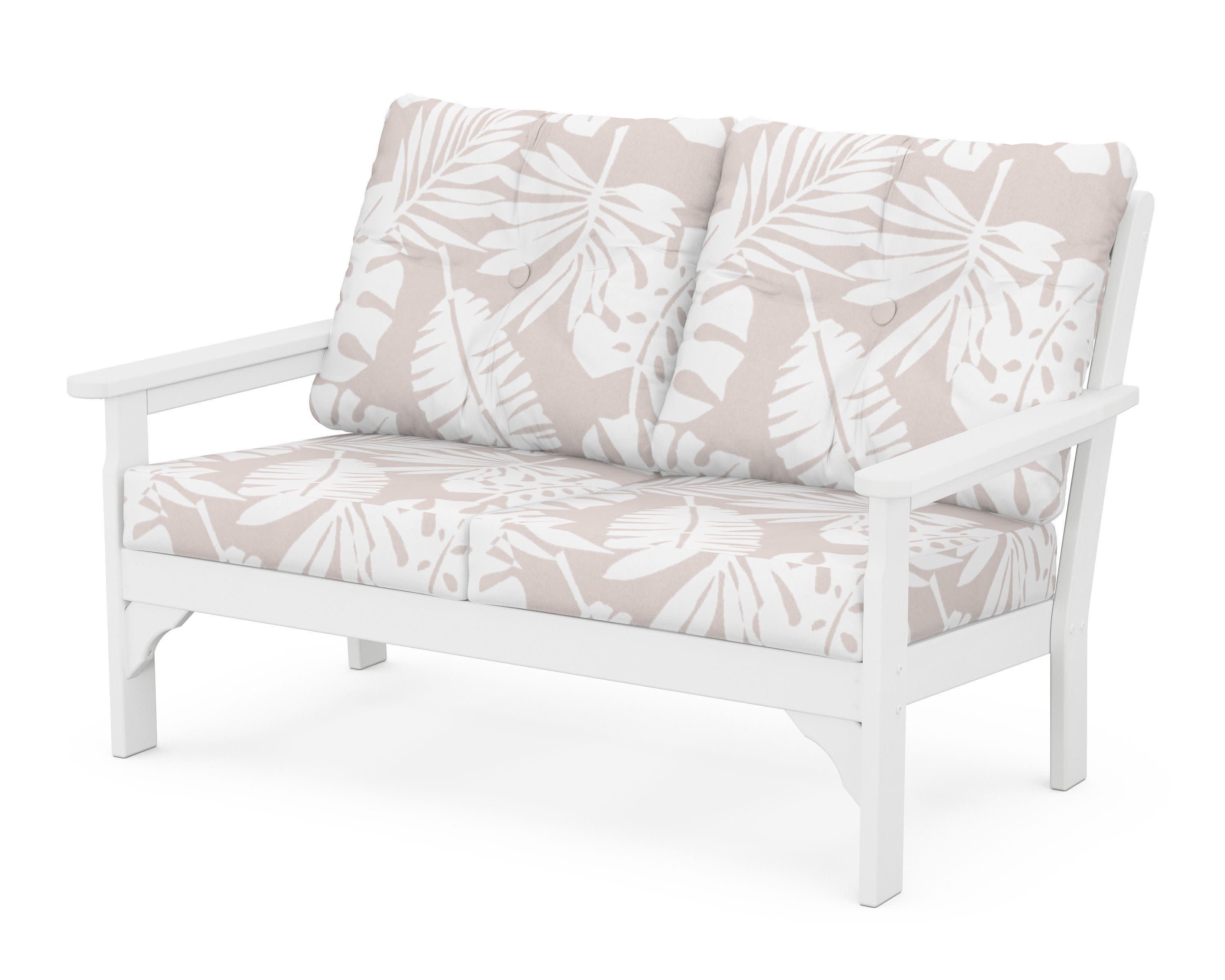 Vineyard Deep Seating Loveseat in White / Leaf Dune Burlap