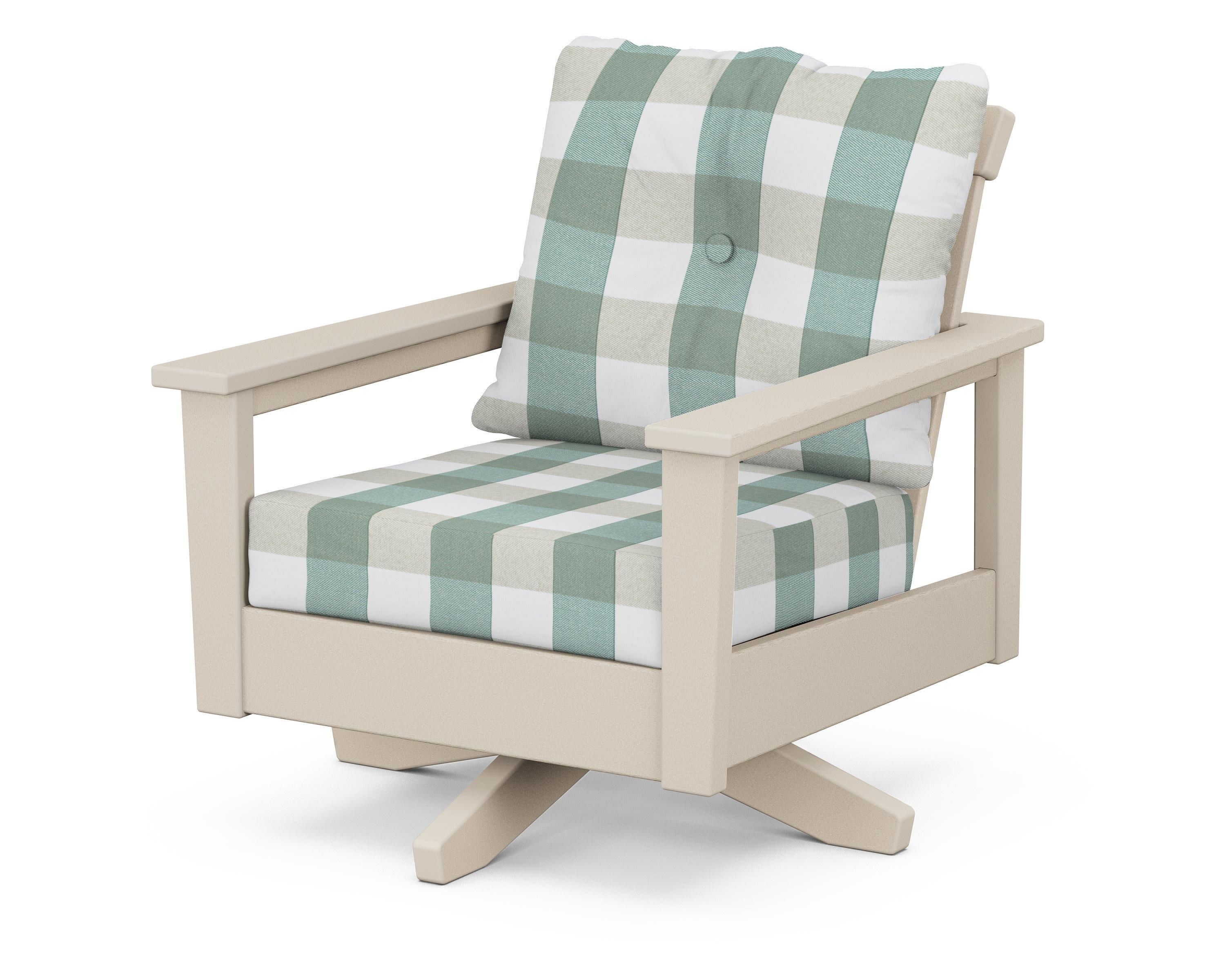 Prescott Deep Seating Swivel Chair in Sand / Buffalo Plaid Glacier Spa