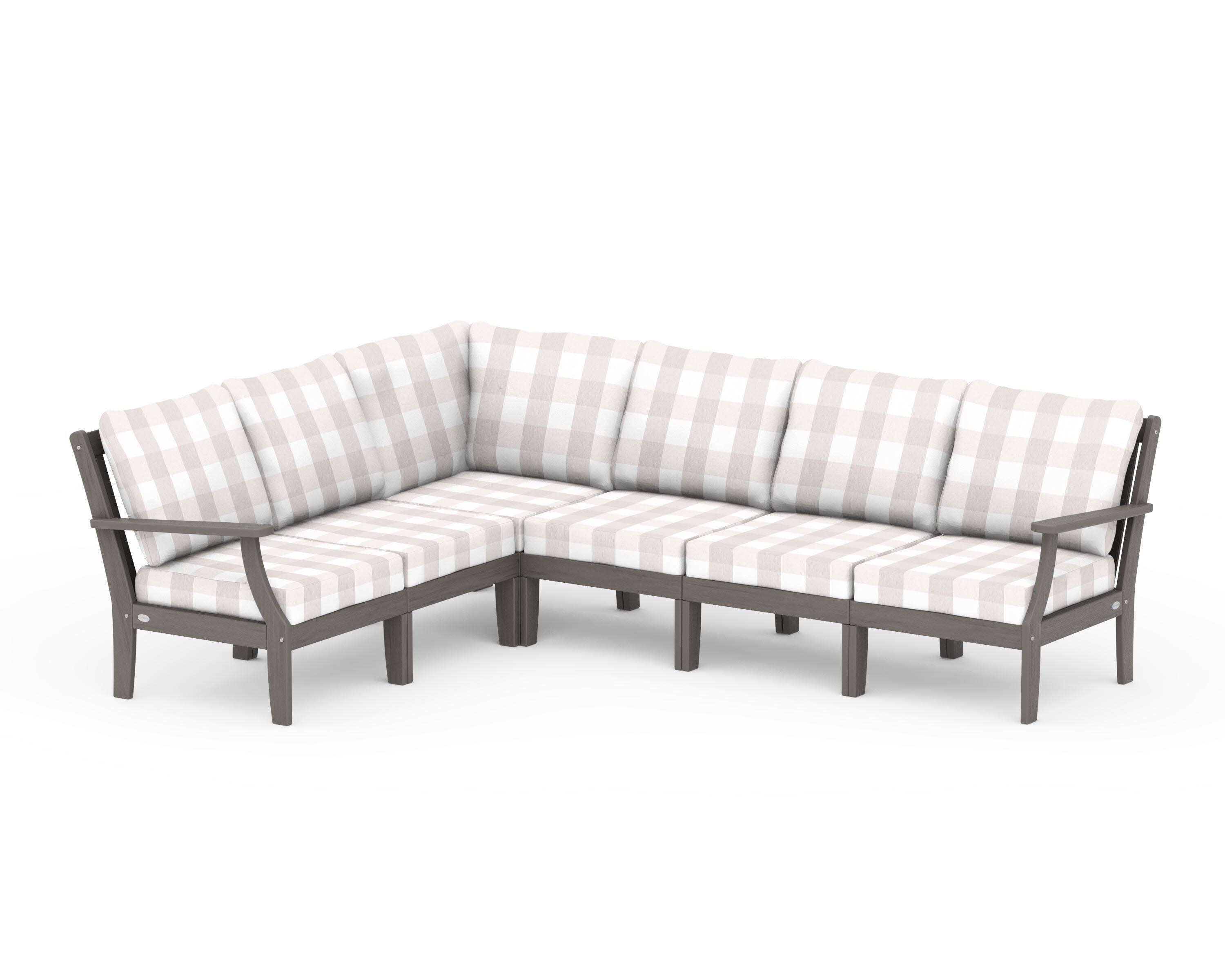 Braxton Modular 6-Piece Deep Seating Set in Driftwood / Buffalo Plaid Dune Burlap