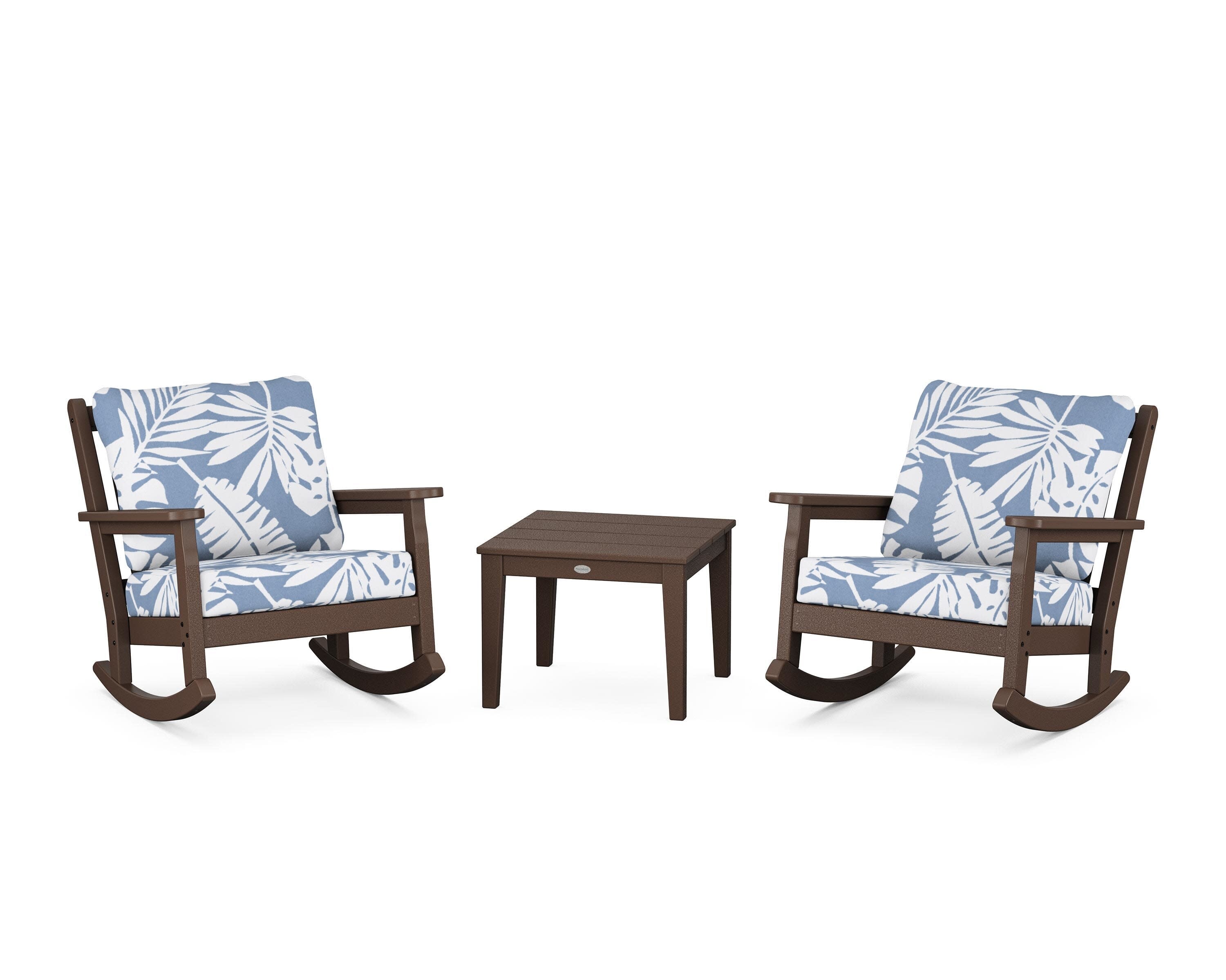 Chippendale 3-Piece Deep Seating Rocker Set in Mahogany / Leaf Sky Blue
