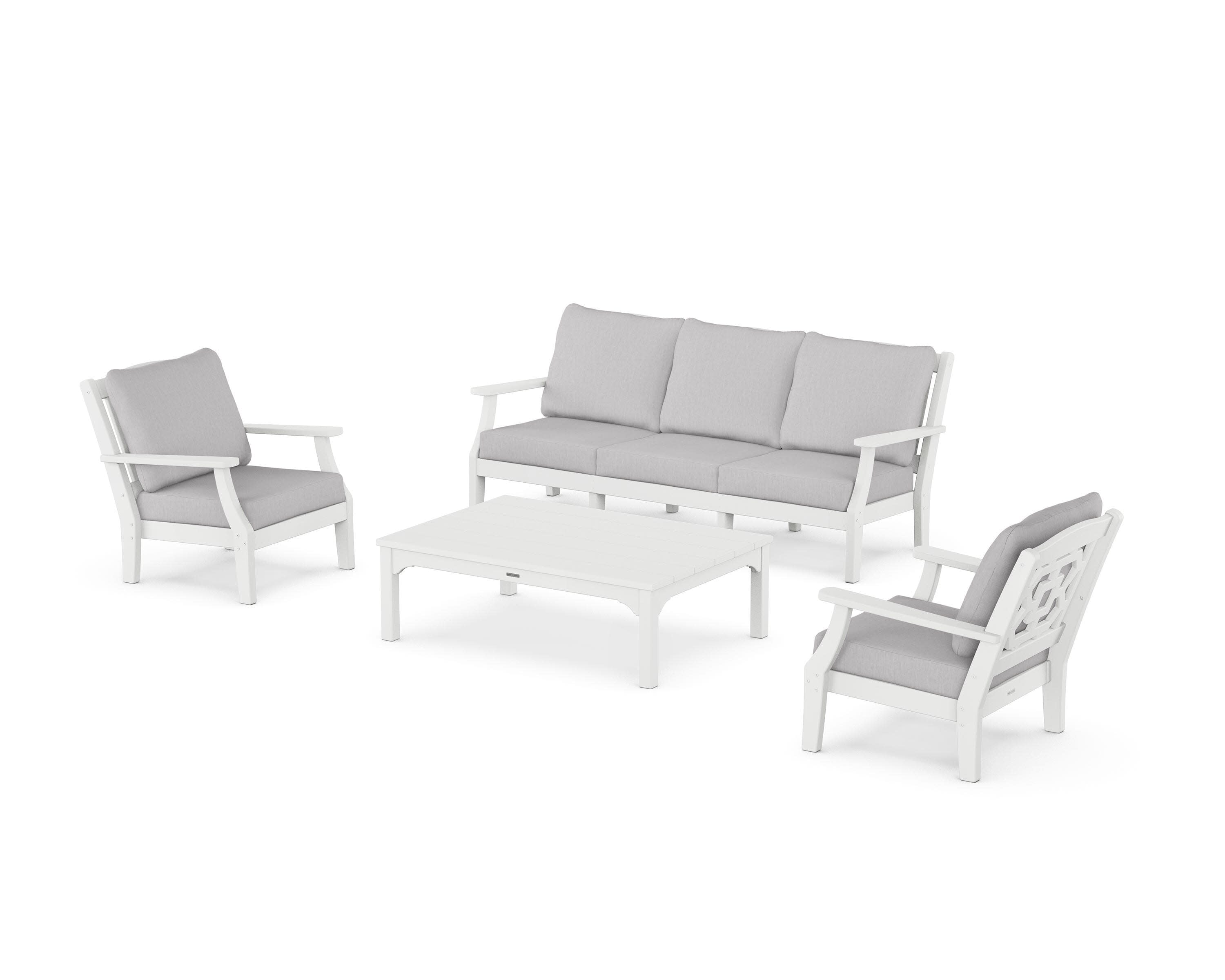 Chinoiserie 4-Piece Deep Seating Set with Sofa in White / Granite