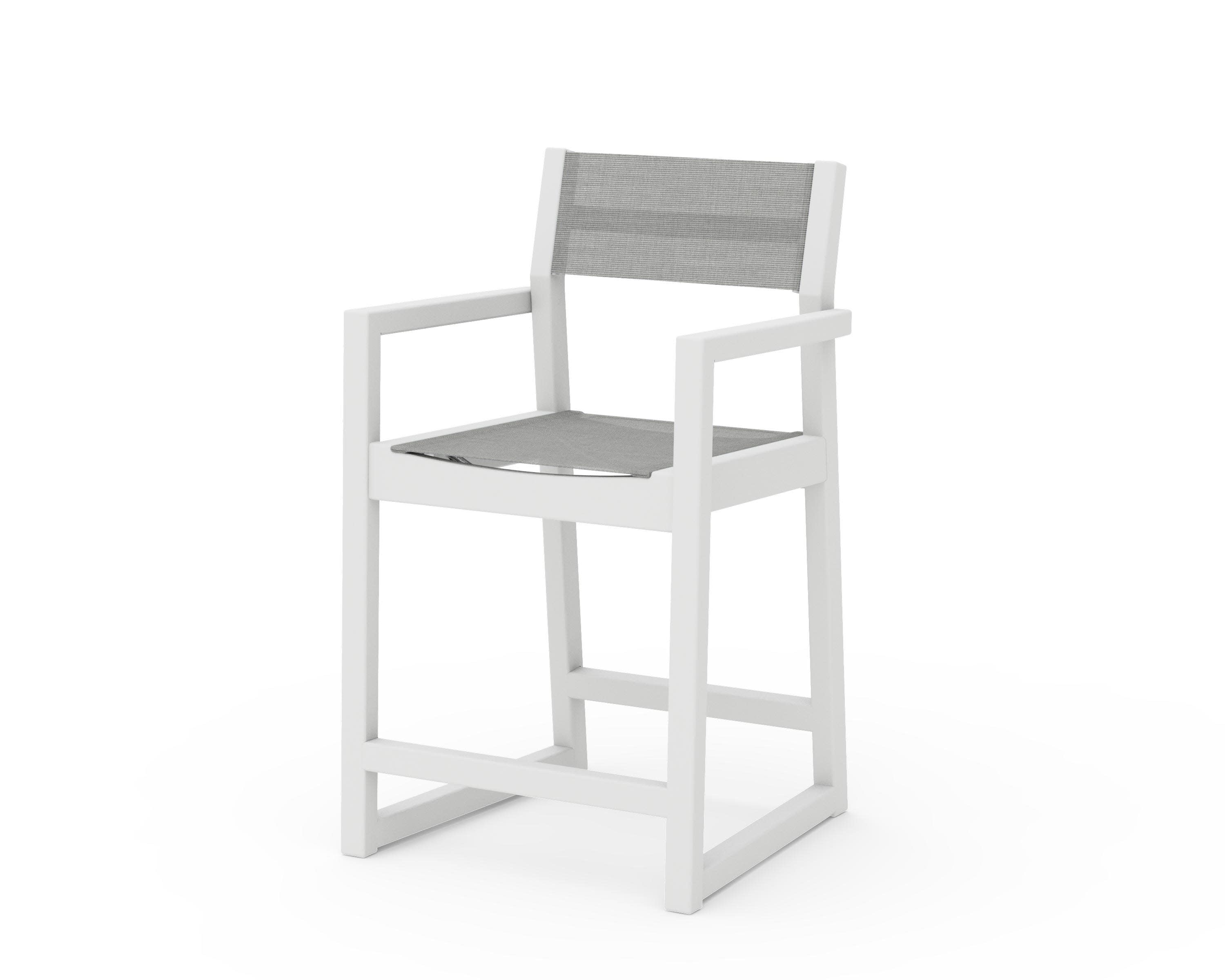 EDGE Sling Counter Arm Chair in White / Metallic Sling