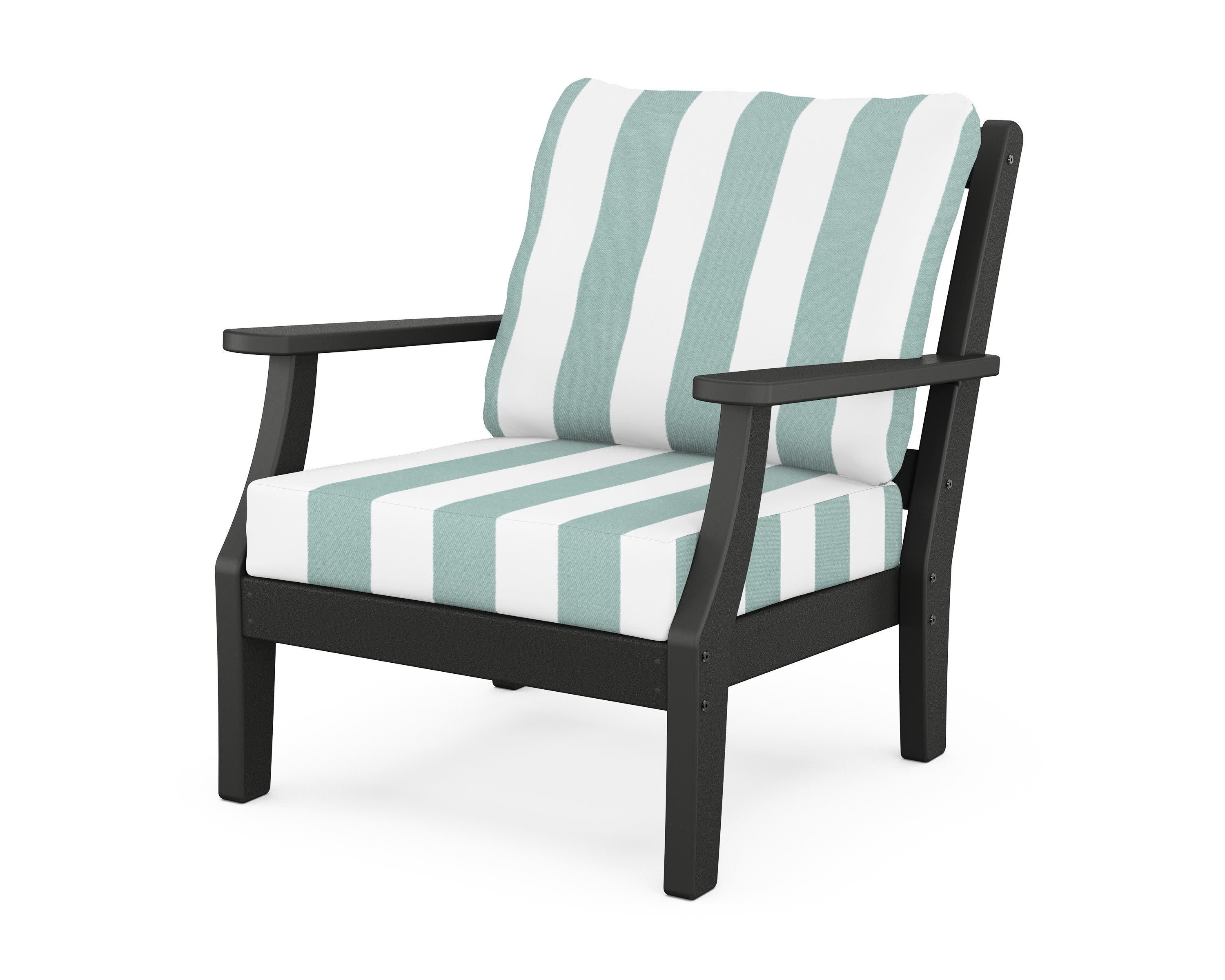 Chinoiserie Deep Seating Chair in Black / Cabana Stripe Glacier Spa