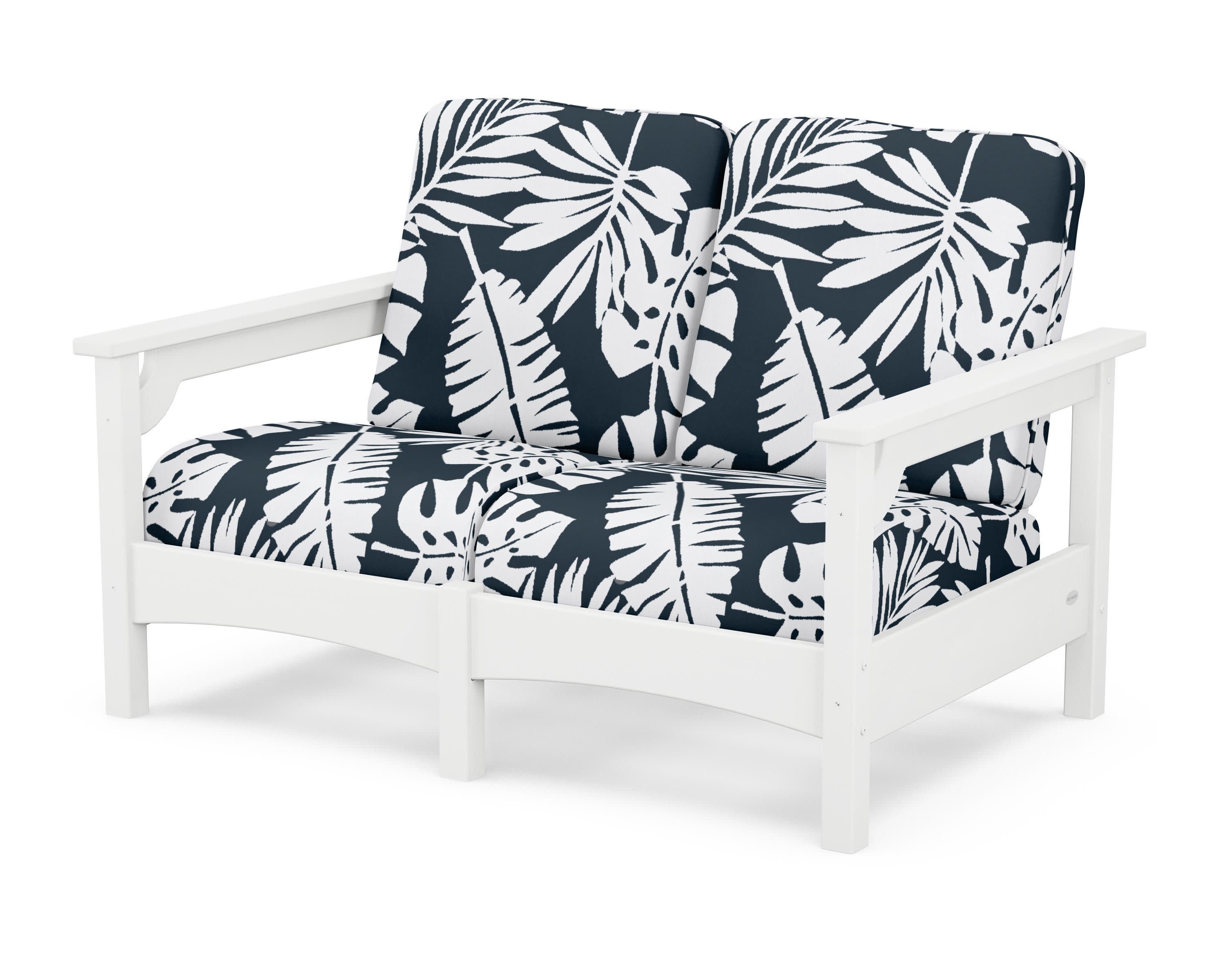 Club Loveseat in White / Leaf Marine Indigo