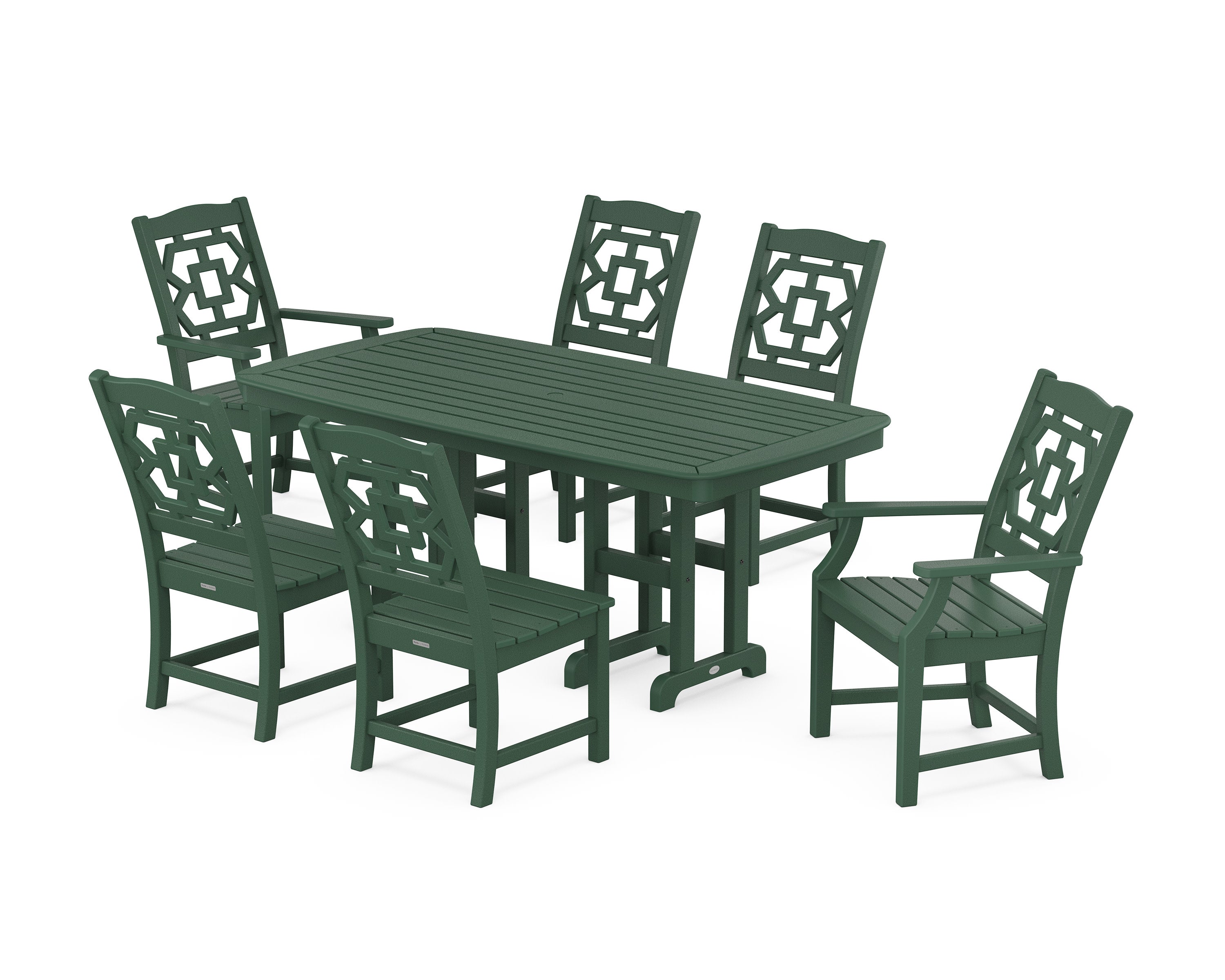 Chinoiserie 7-Piece Dining Set in Green