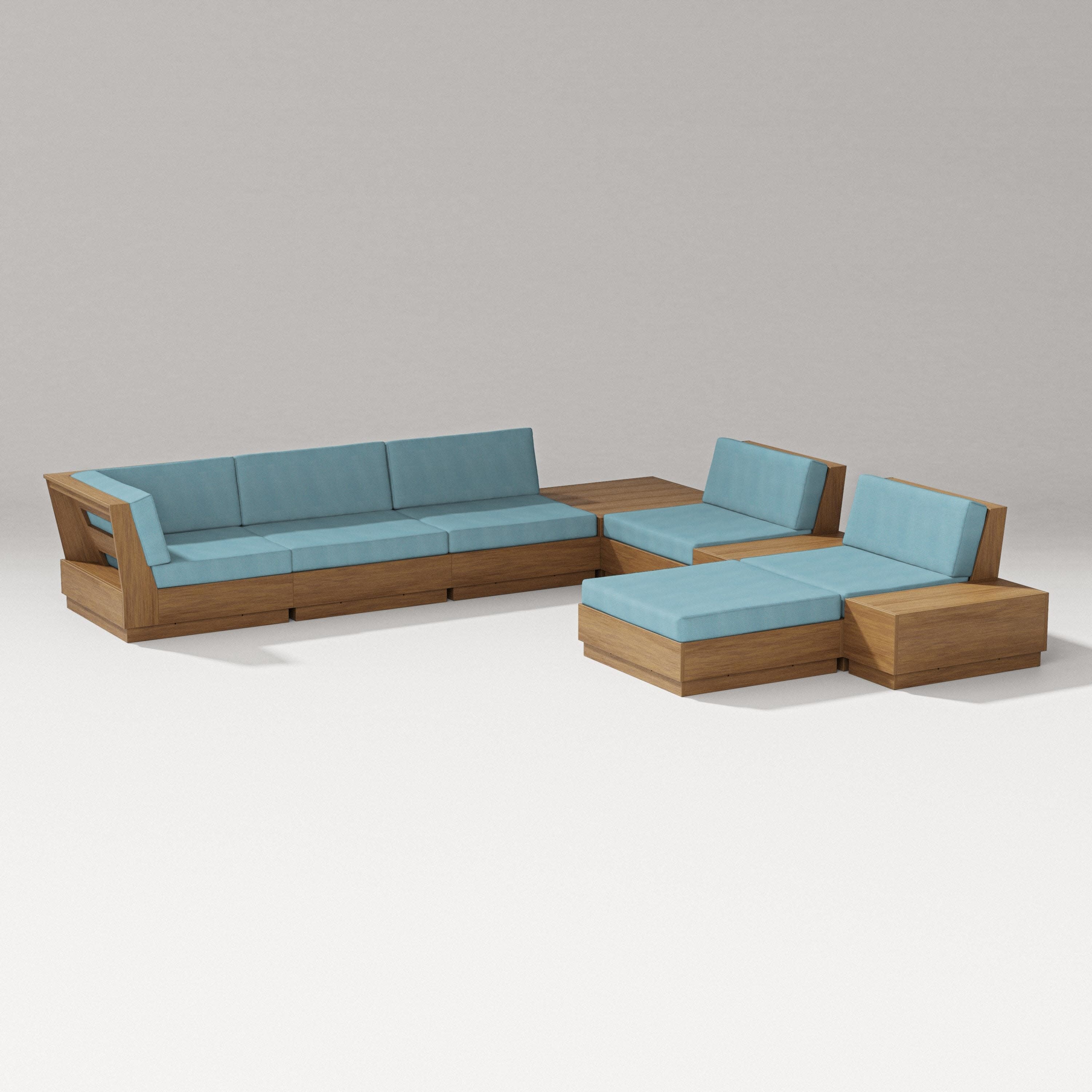 Elevate 9-Piece Conversation Sectional in Natural / Lattice Sky Blue