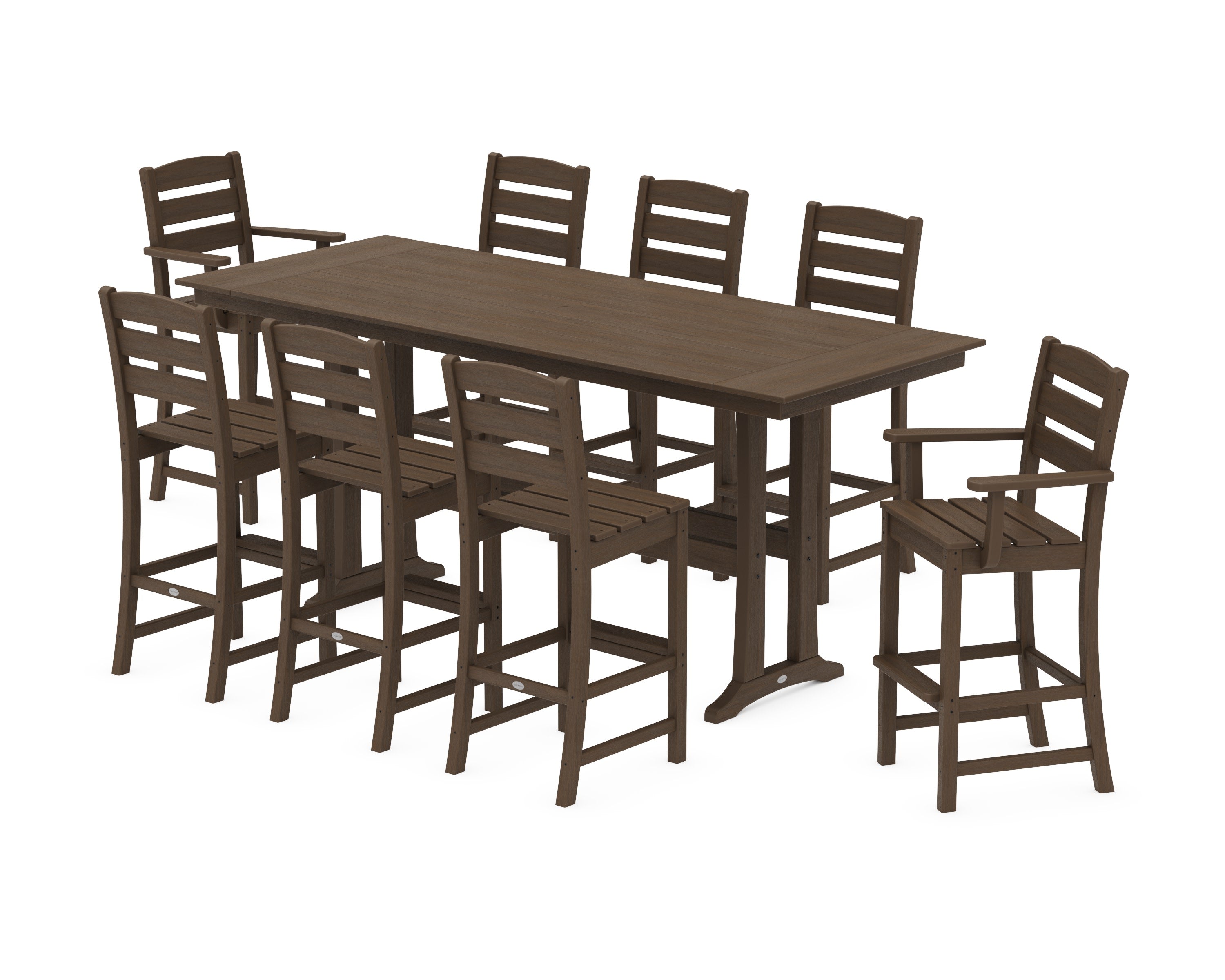 Lakeside 9-Piece Farmhouse Bar Set with Trestle Legs in Kona