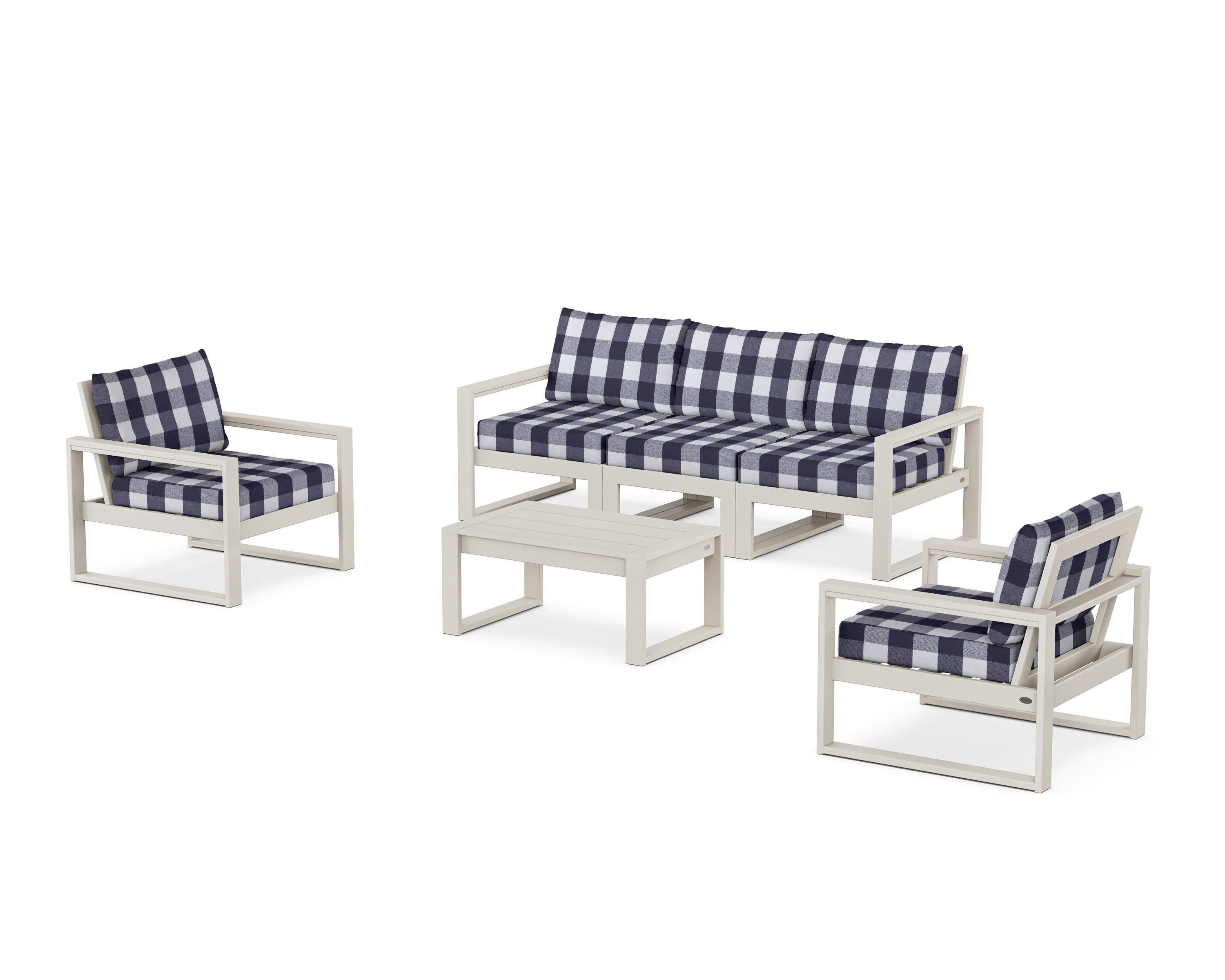 EDGE Sectional 4-Piece Deep Seating Set with Sofa in Sand / Buffalo Plaid Navy