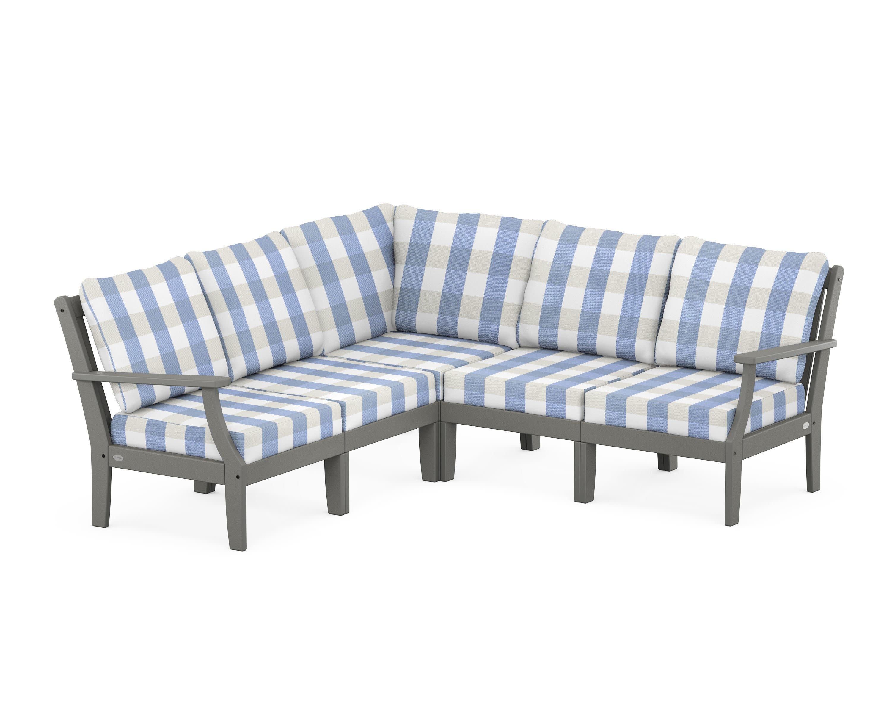 Braxton Modular 5-Piece Deep Seating Set in Slate Grey / Buffalo Plaid Sky Blue