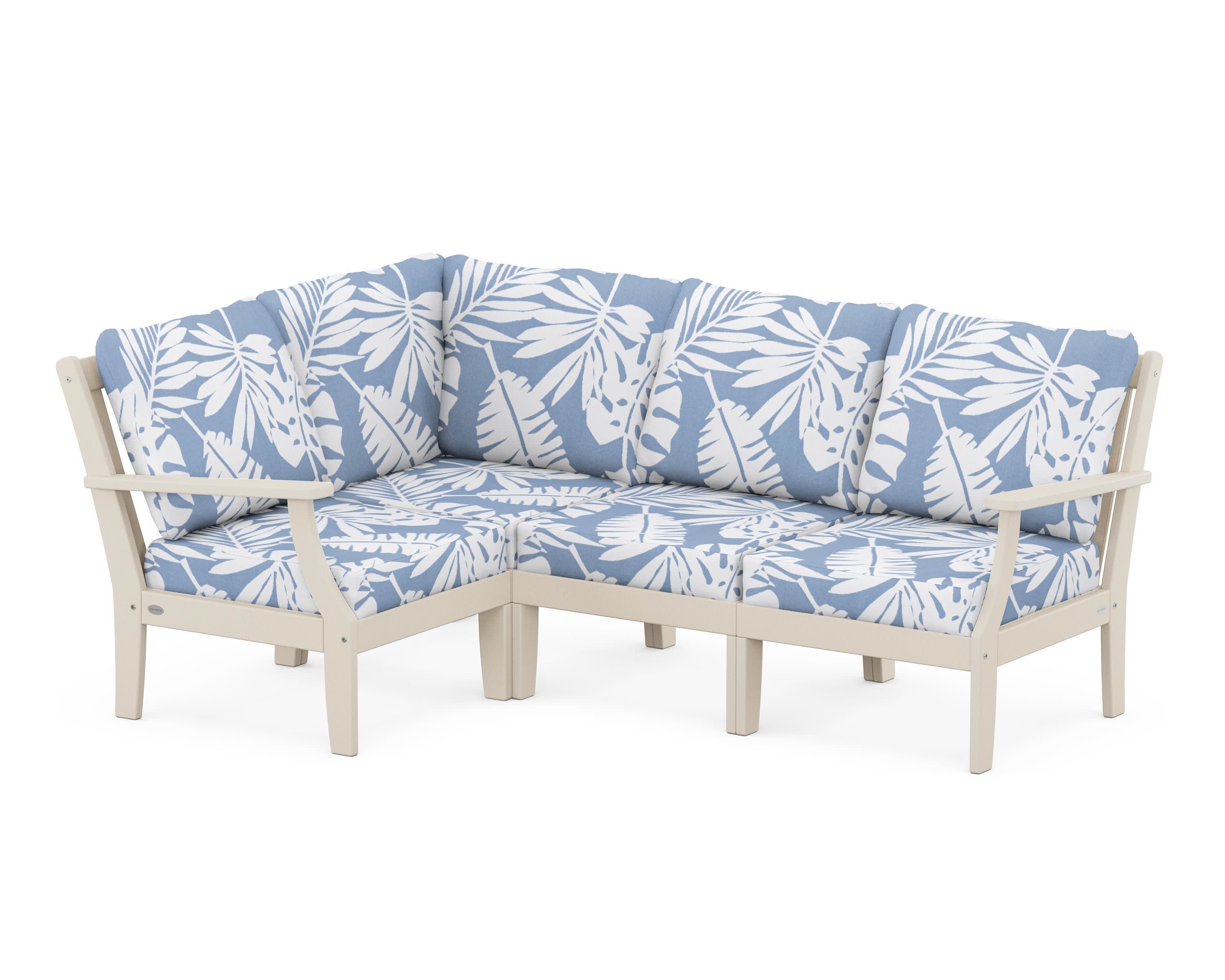 Braxton Modular 4-Piece Deep Seating Set in Sand / Leaf Sky Blue