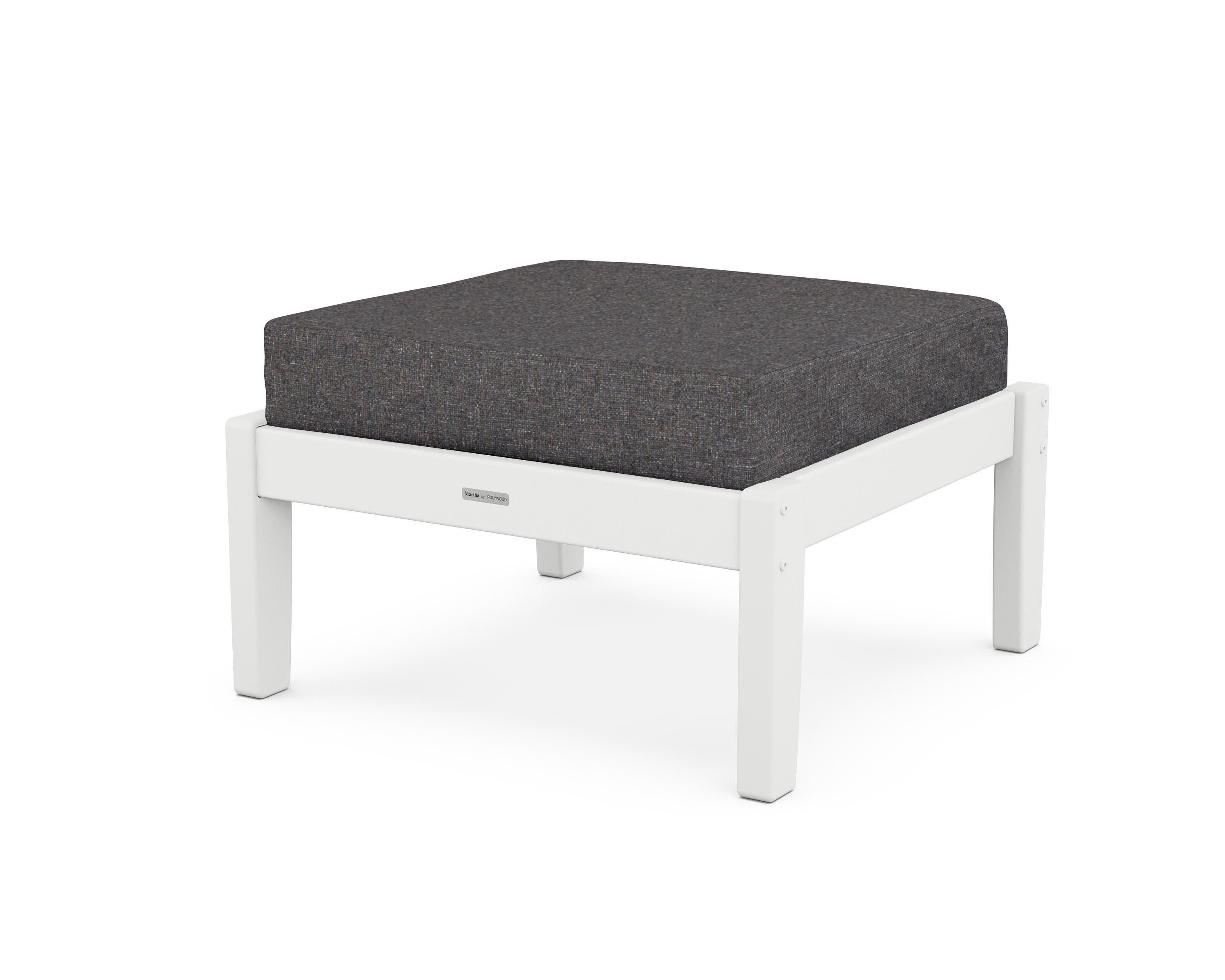 Chinoiserie Deep Seating Ottoman in White / Ash Charcoal