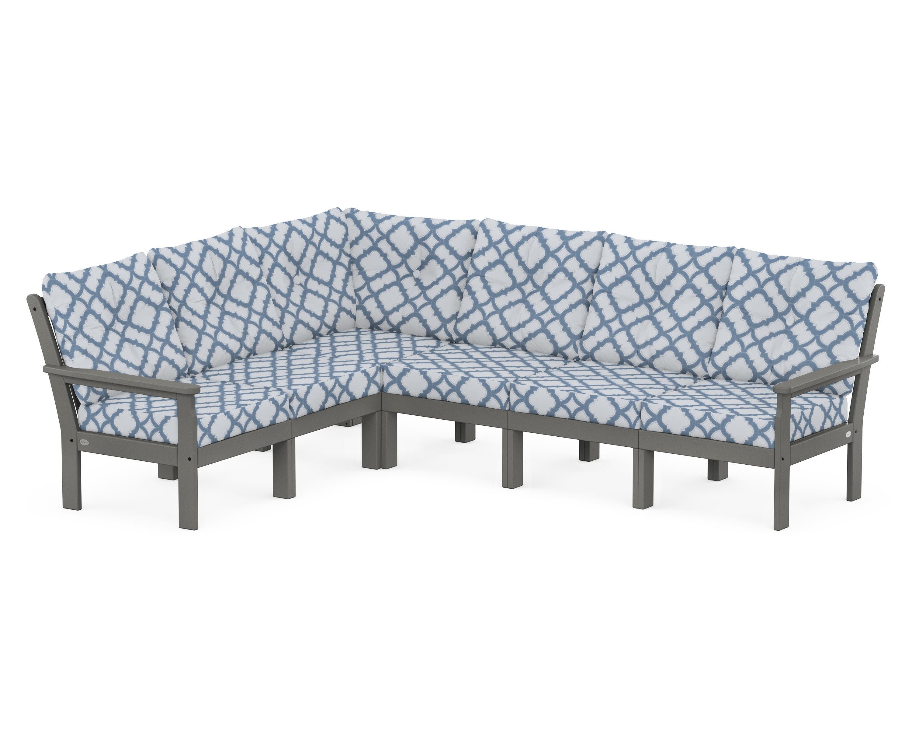 Vineyard 6-Piece Sectional in Slate Grey / Trellis Sky Blue