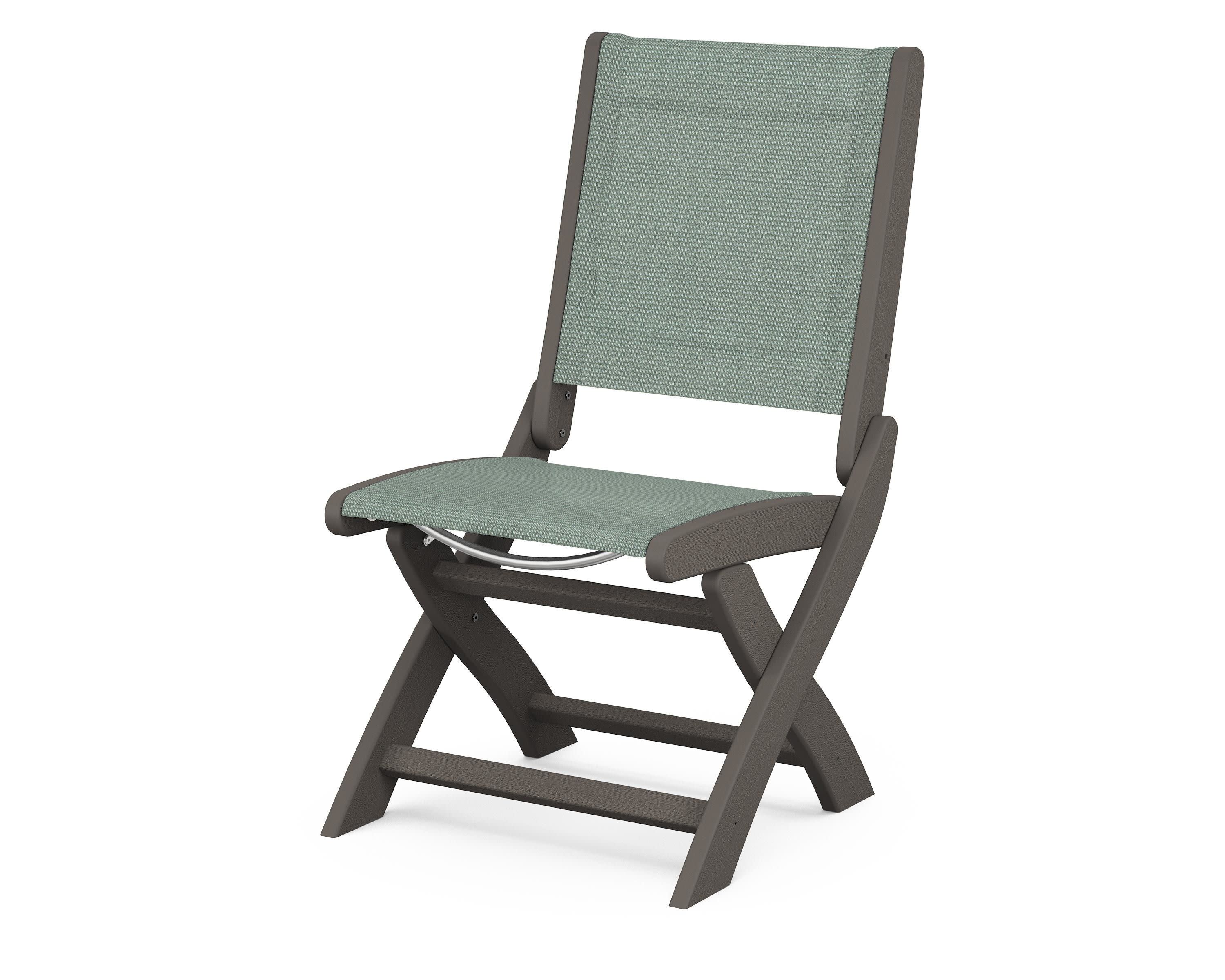 Coastal Folding Side Chair in Vintage Coffee / Dupioni Sea Mist Sling