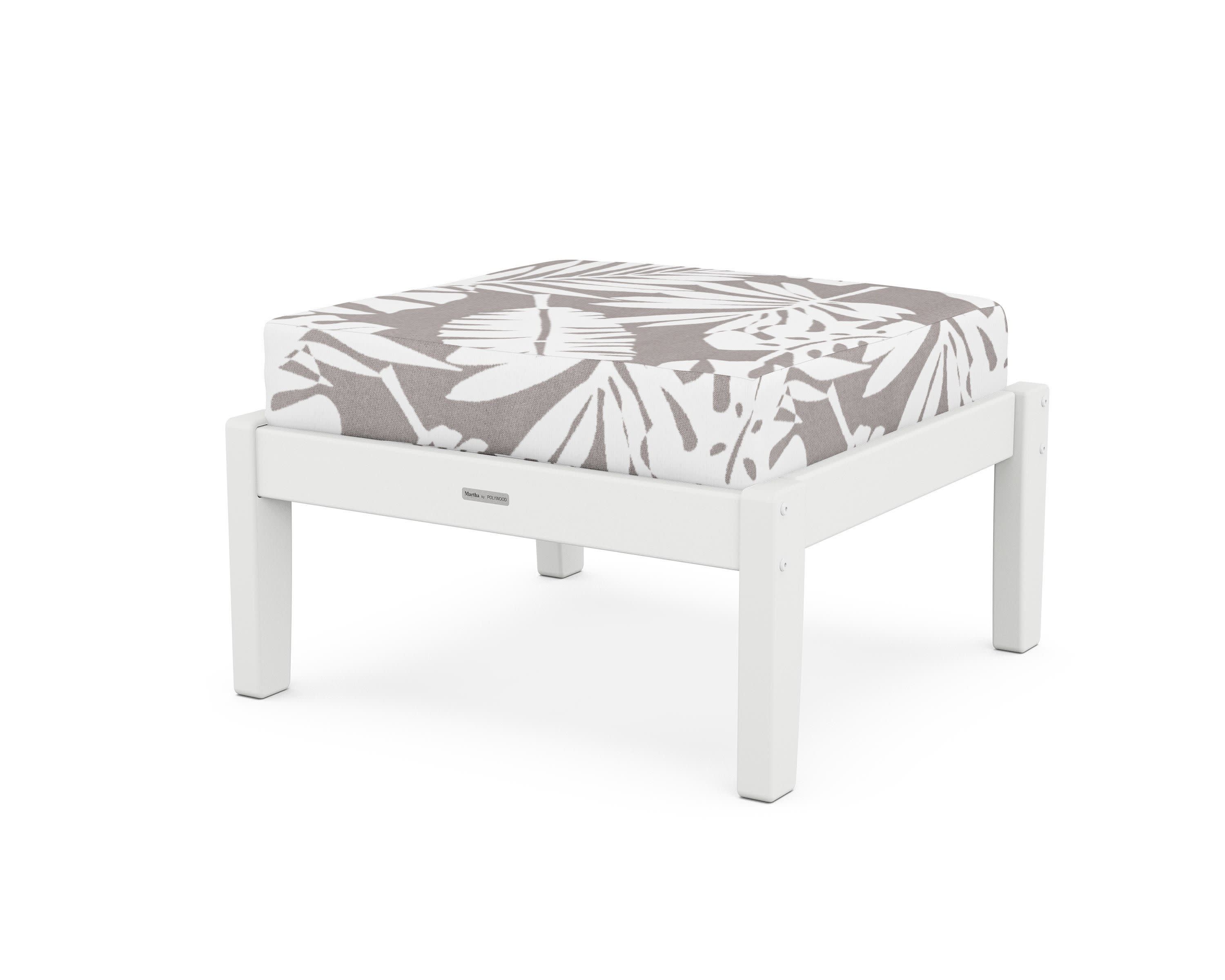 Chinoiserie Deep Seating Ottoman in White / Leaf Grey Mist