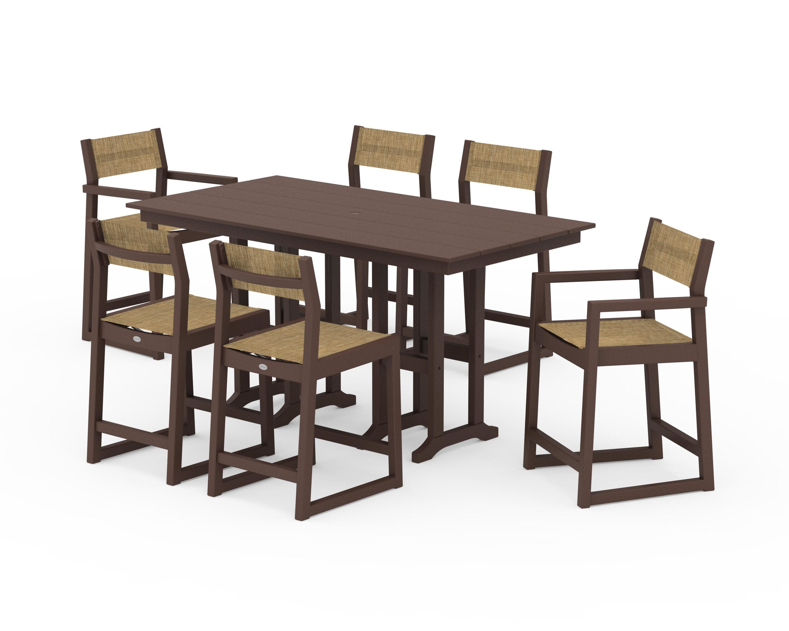 EDGE Sling 7-Piece Farmhouse Counter Set in Mahogany / Burlap Sling