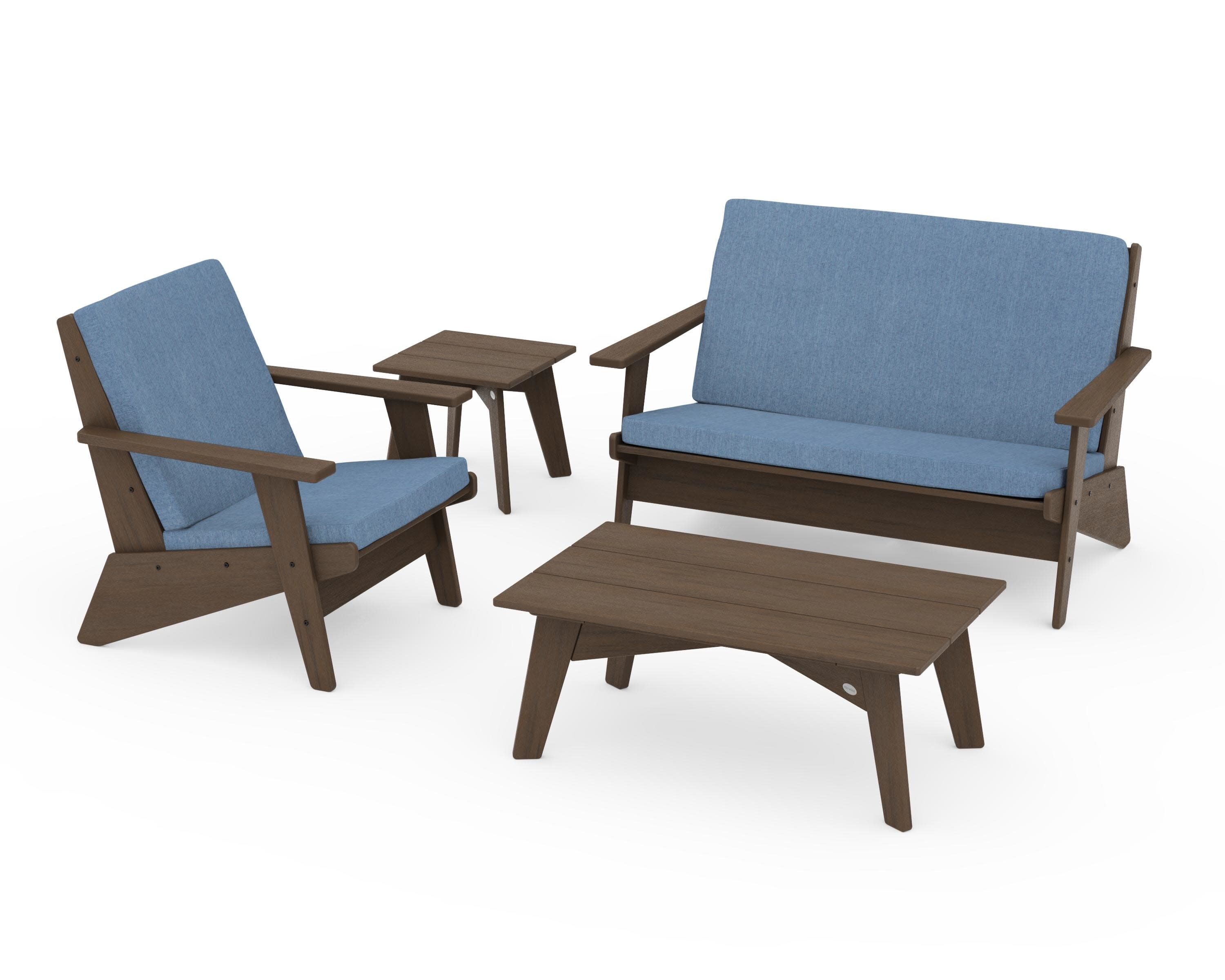 Riviera Modern Lounge 4-Piece Set in Kona / Sky Blue