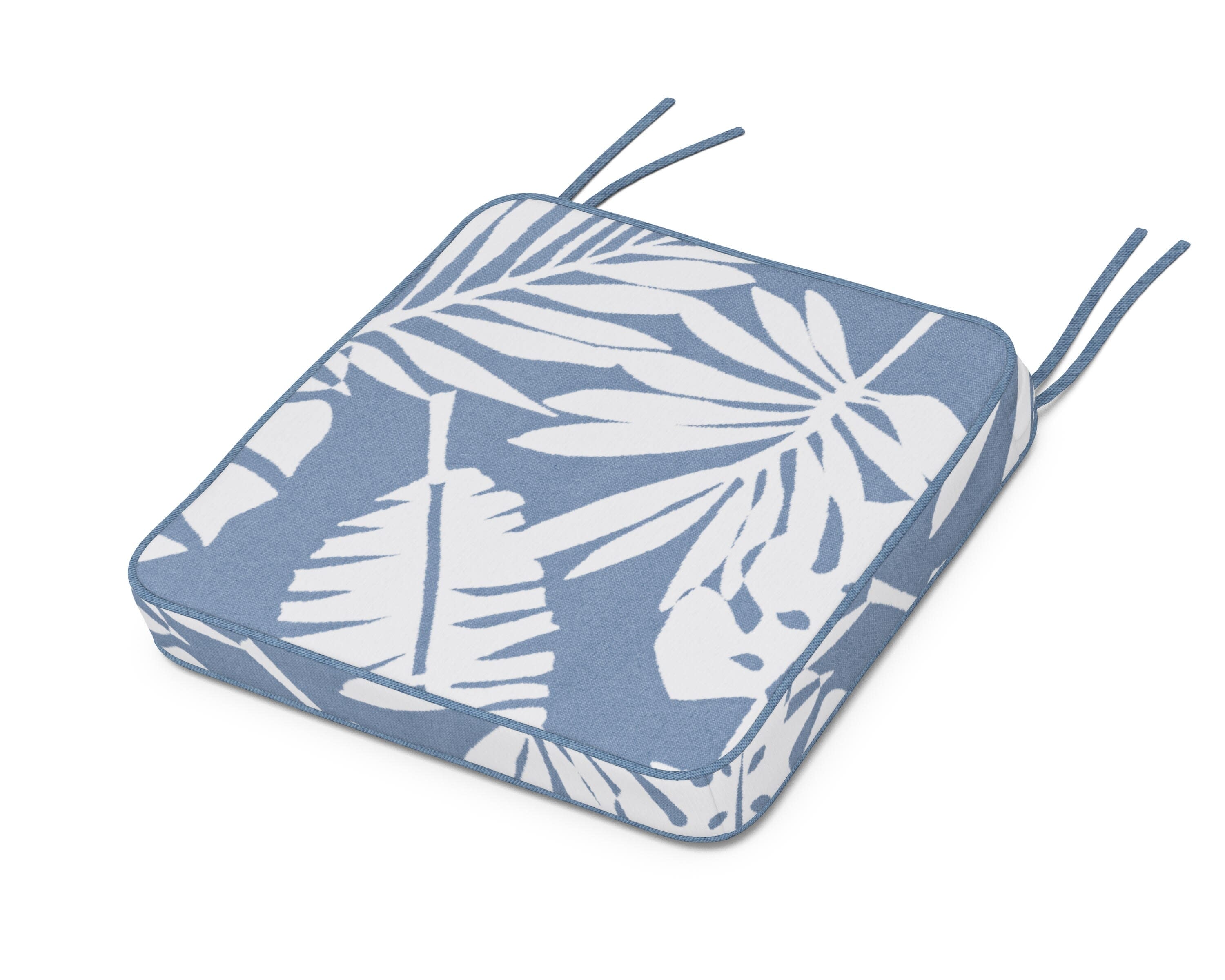 Chinoiserie Side Chair Seat Cushion in Leaf Sky Blue