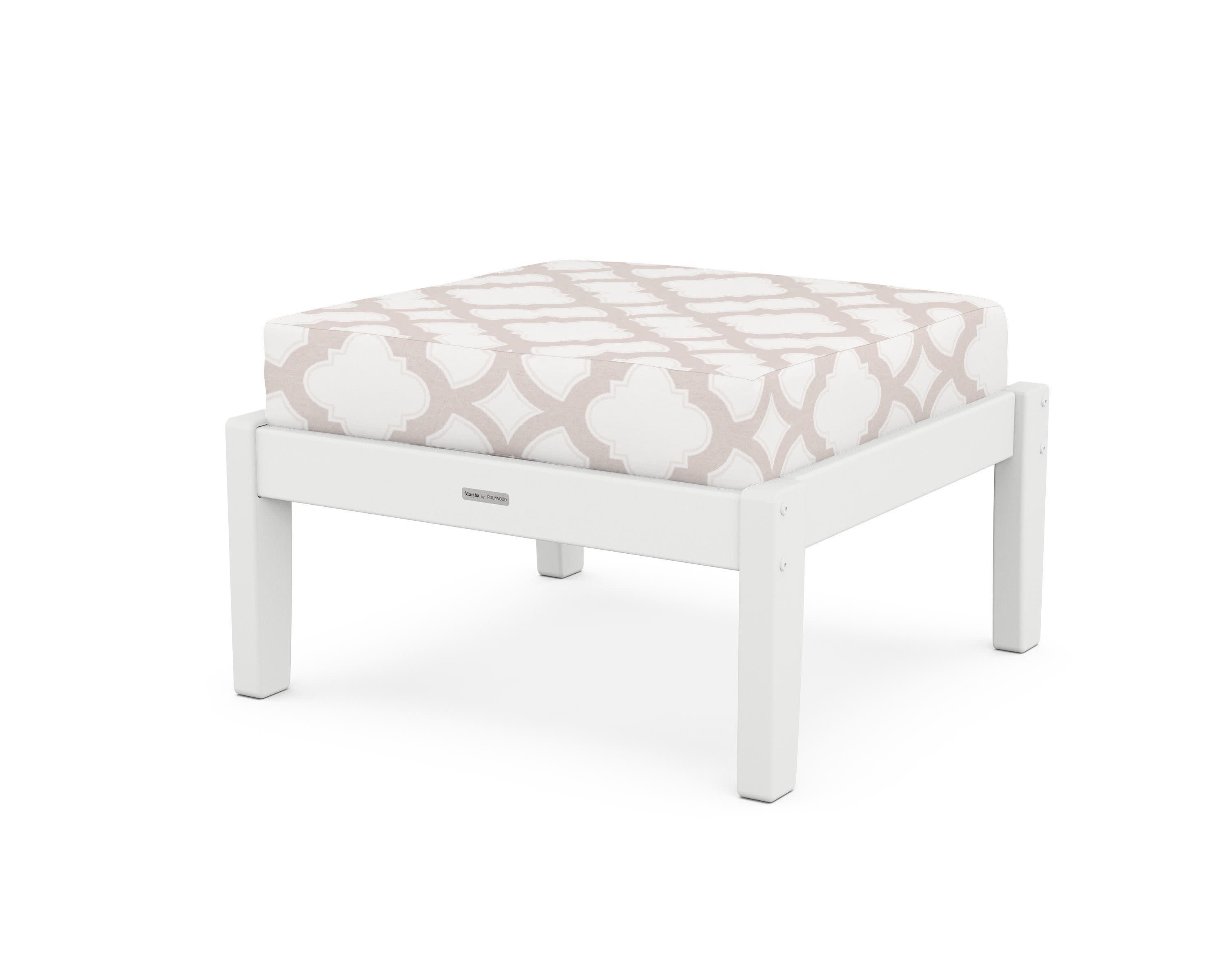 Chinoiserie Deep Seating Ottoman in White / Trellis Dune Burlap