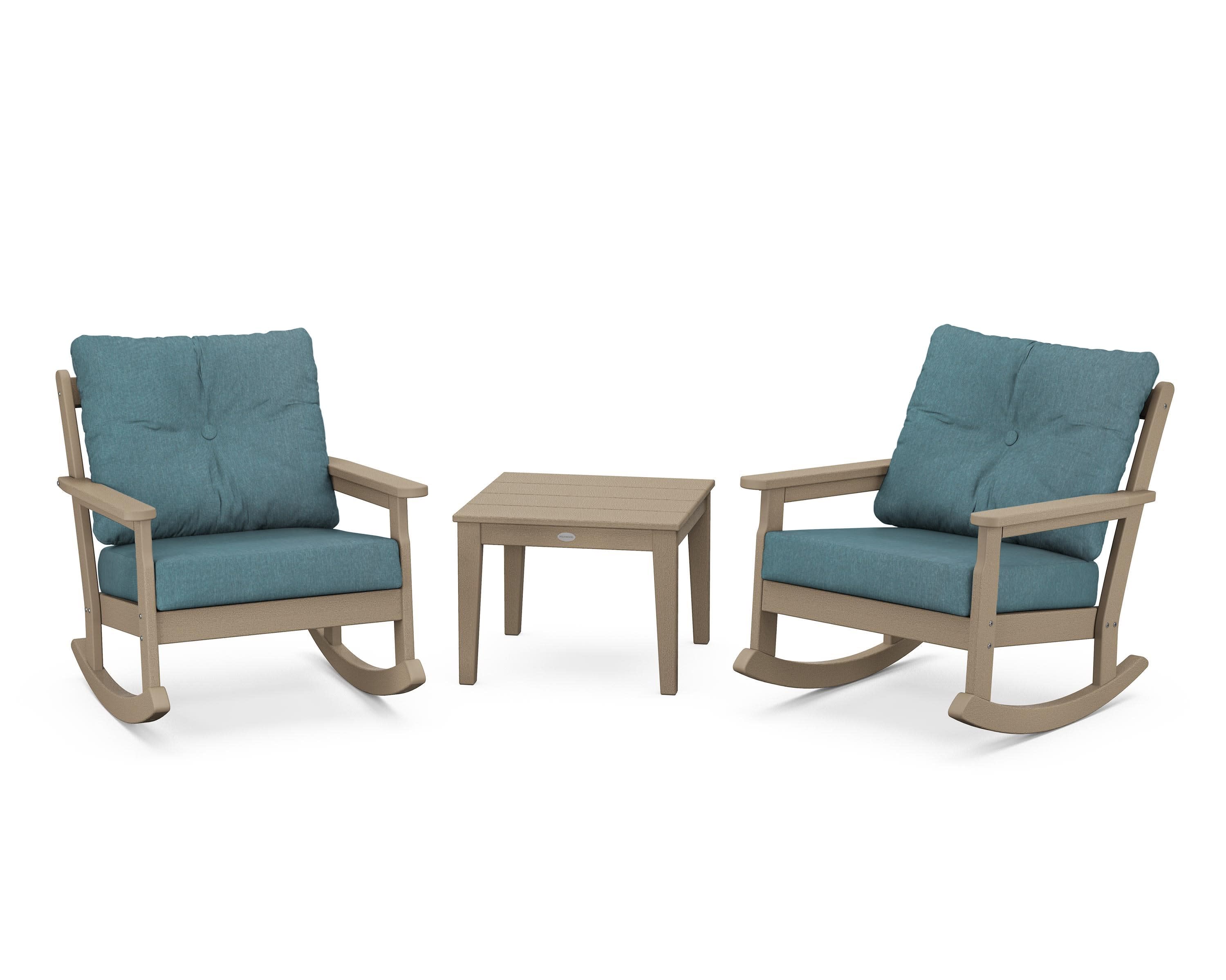 Vineyard 3-Piece Deep Seating Rocker Set in Vintage Sahara / Ocean Teal