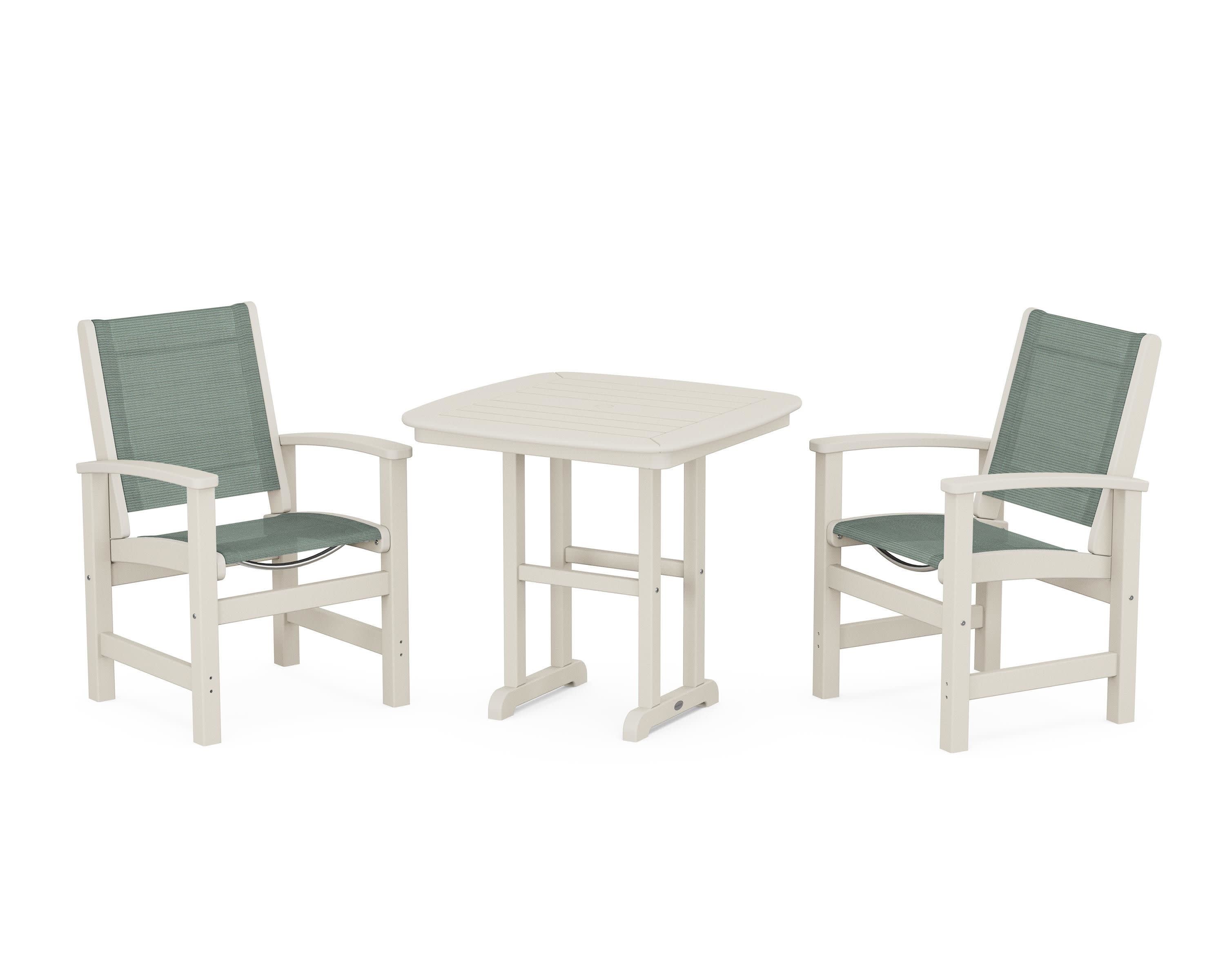Coastal 3-Piece Dining Set in Sand / Dupioni Sea Mist Sling