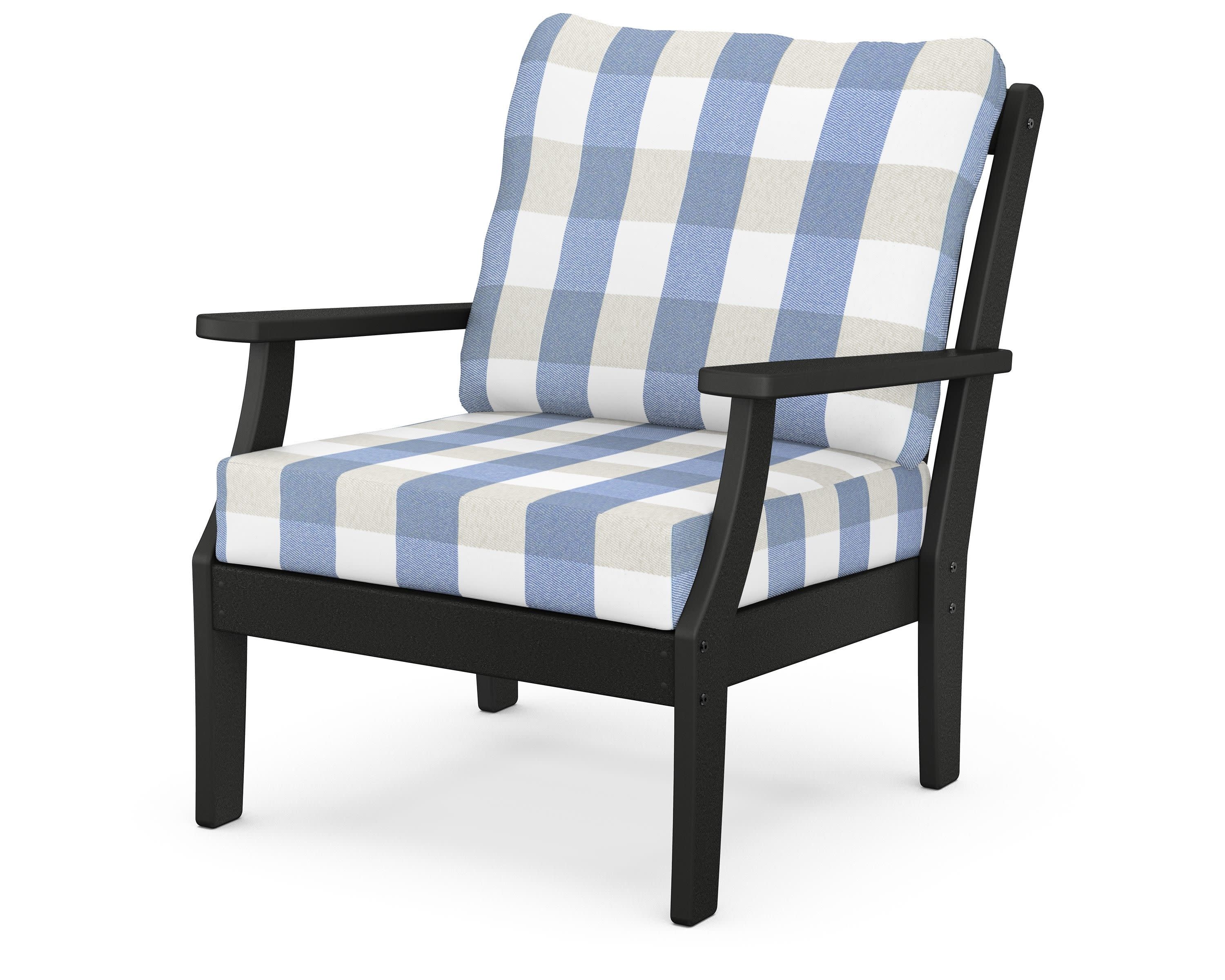 Braxton Deep Seating Chair in Black / Buffalo Plaid Sky Blue