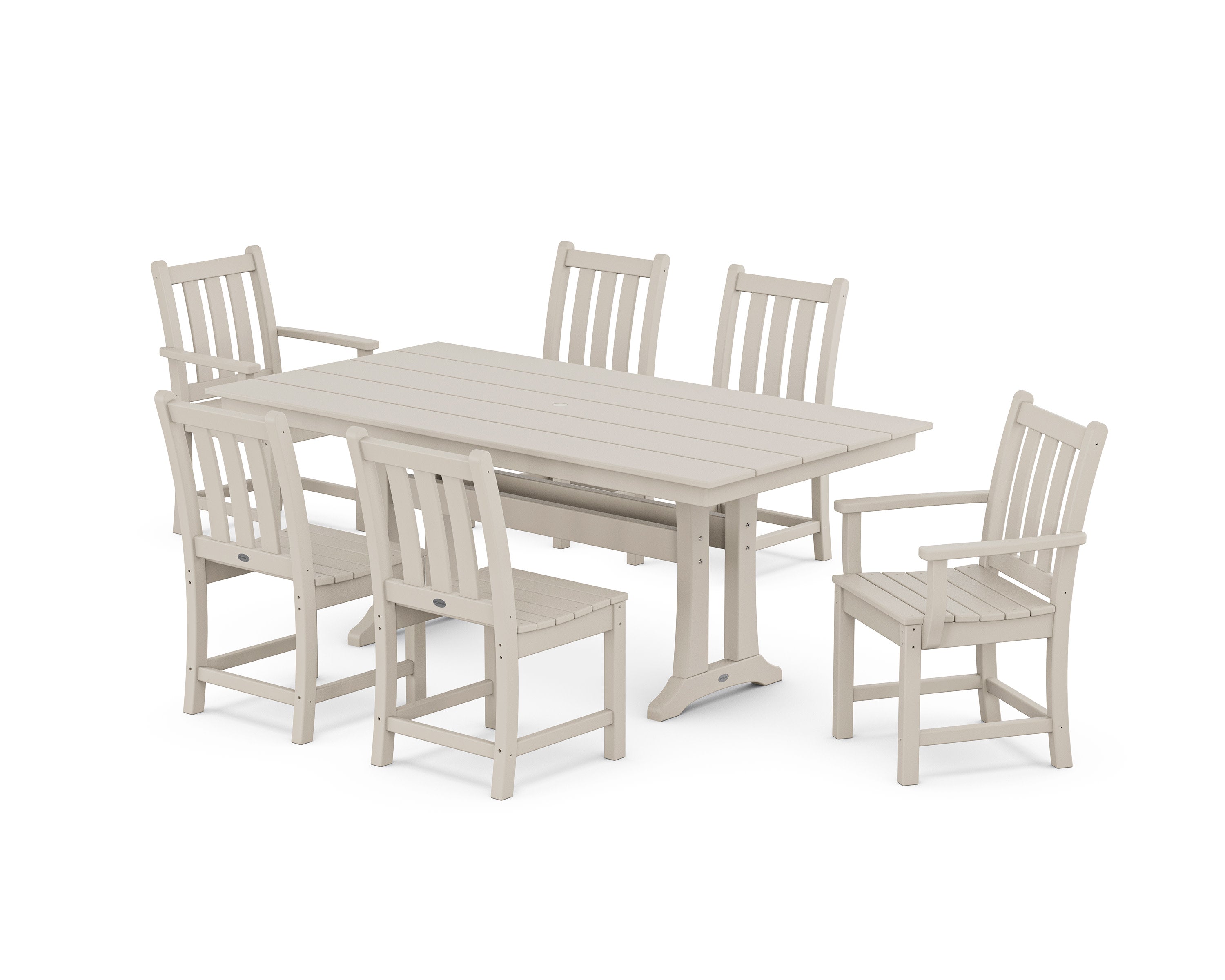 Traditional Garden 7-Piece Farmhouse Dining Set With Trestle Legs in Sand