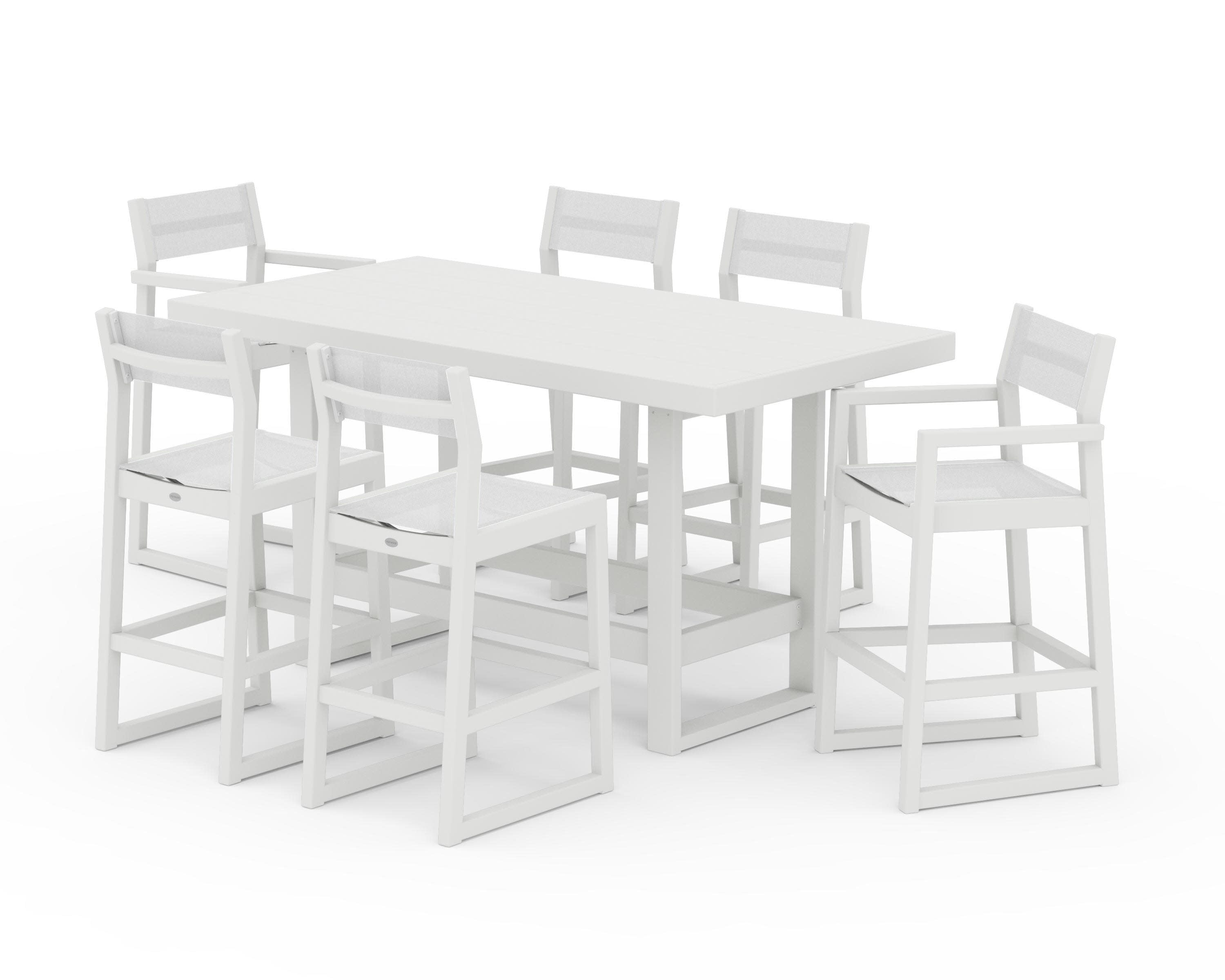 EDGE Sling 7-Piece Bar Table Set in Vintage White / White Sling