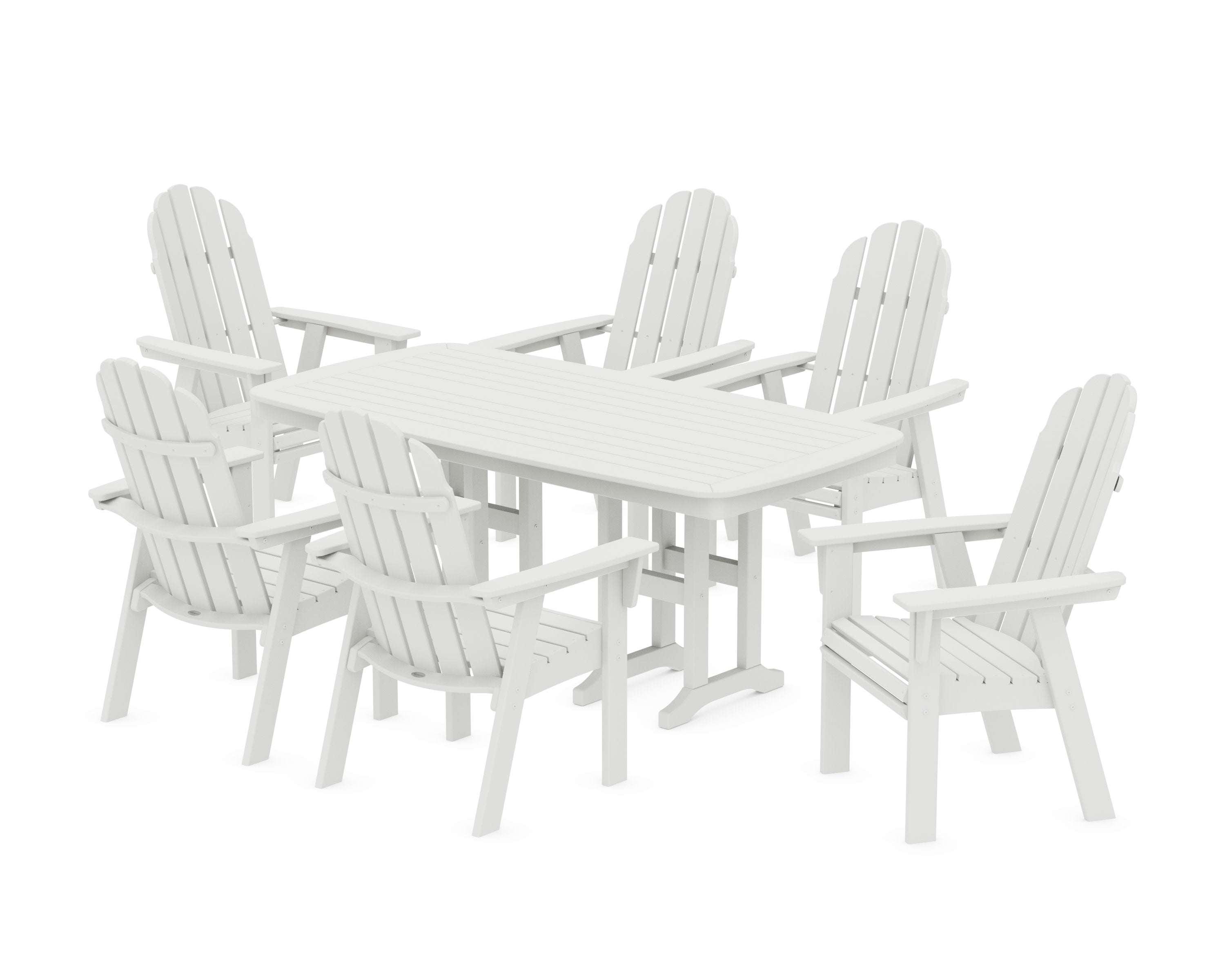 Vineyard Curveback Adirondack Chair 7-Piece Dining Set in Vintage White