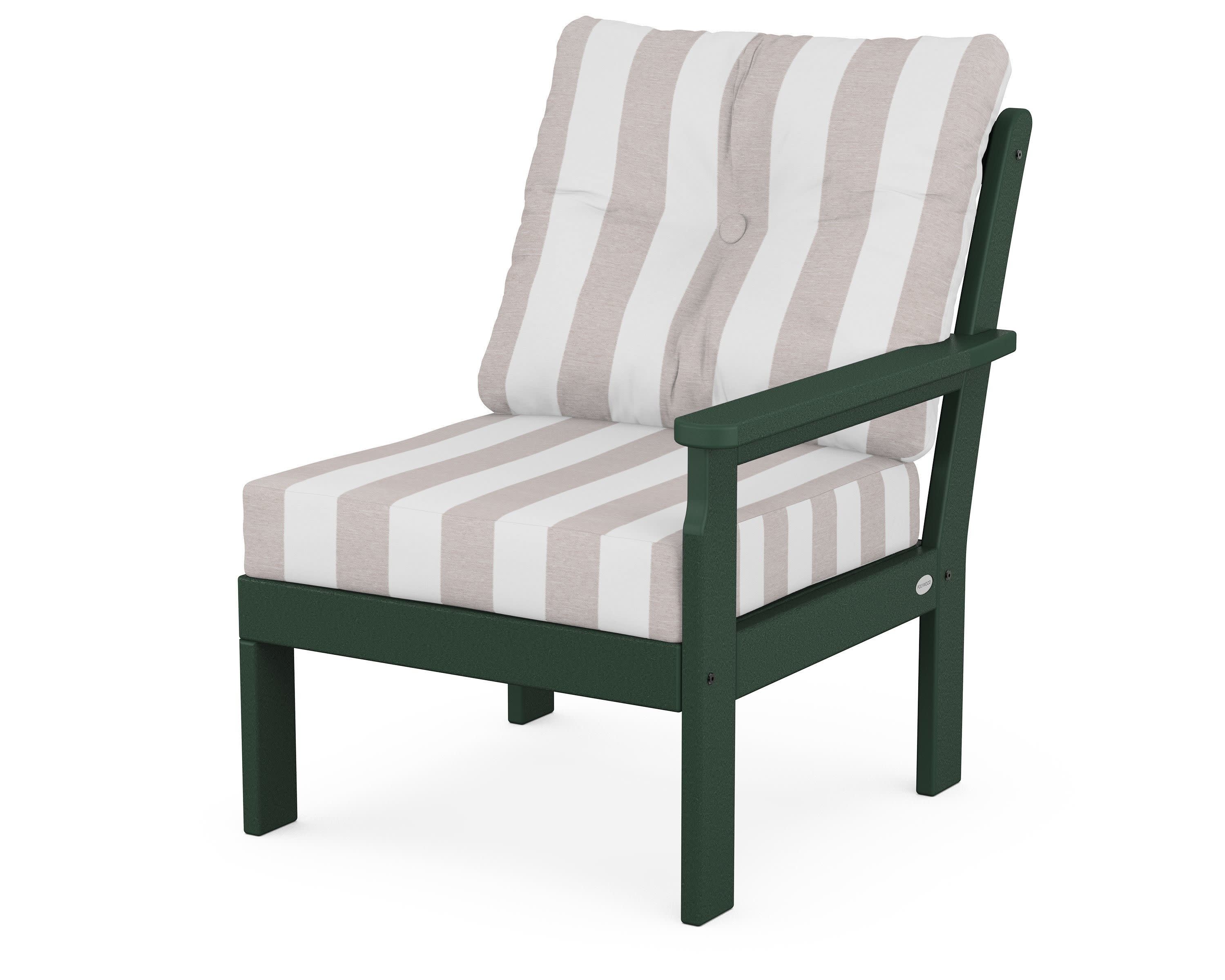 Vineyard Modular Right Arm Chair in Green / Cabana Stripe Dune Burlap