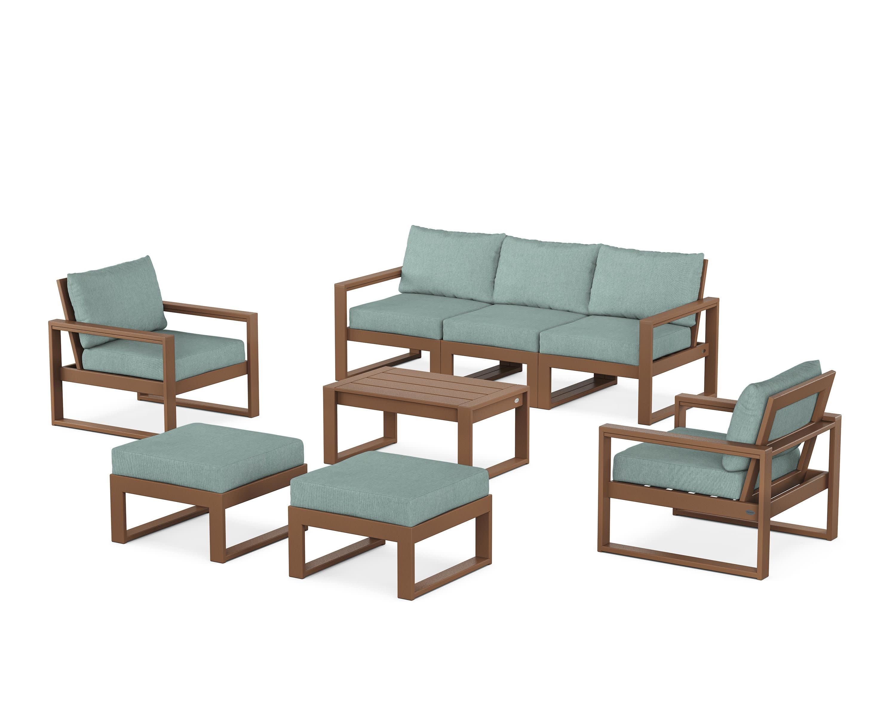 EDGE Sectional 8-Piece Lounge Sofa Set in Teak / Glacier Spa