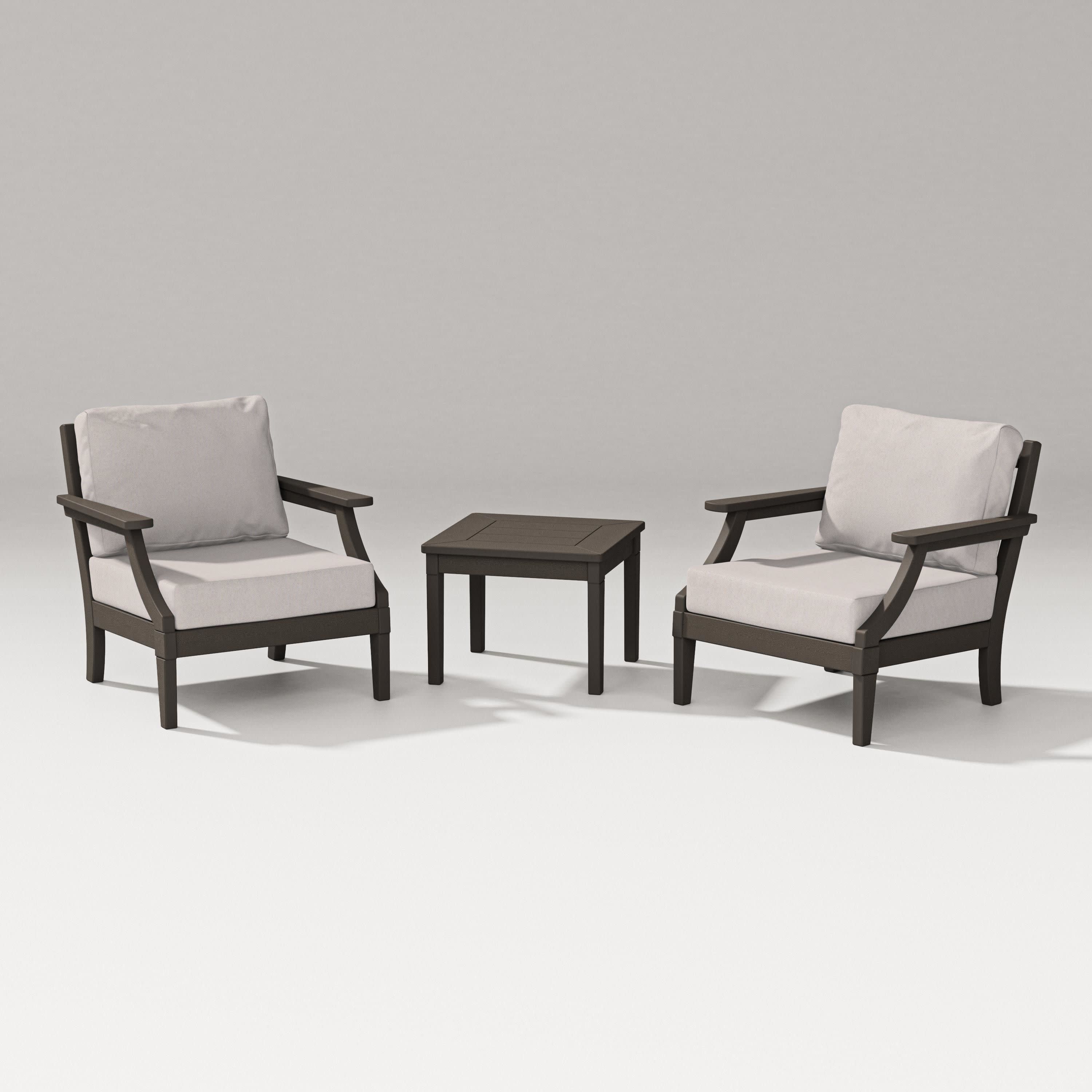 Estate 3-Piece Lounge Chair Set in Vintage Coffee / Dune Burlap