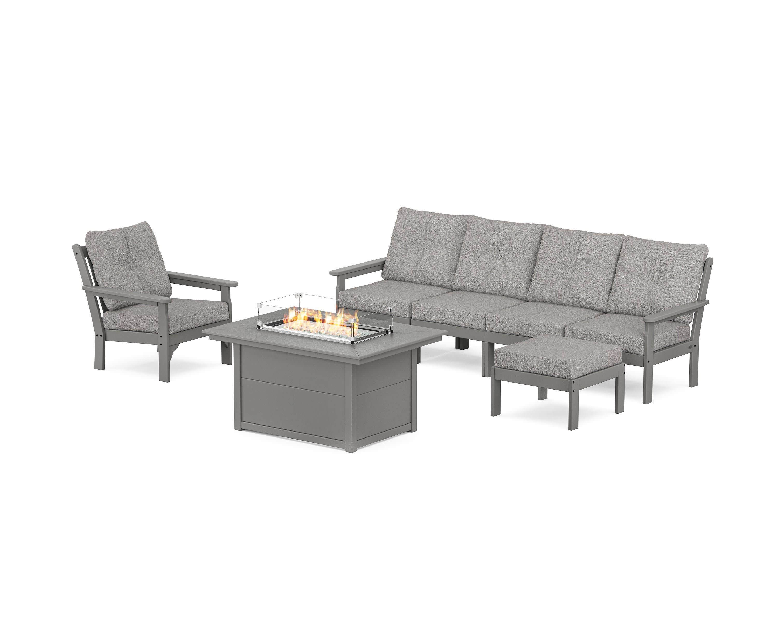 Vineyard Sectional Lounge and Fire Pit Set in Slate Grey / Grey Mist