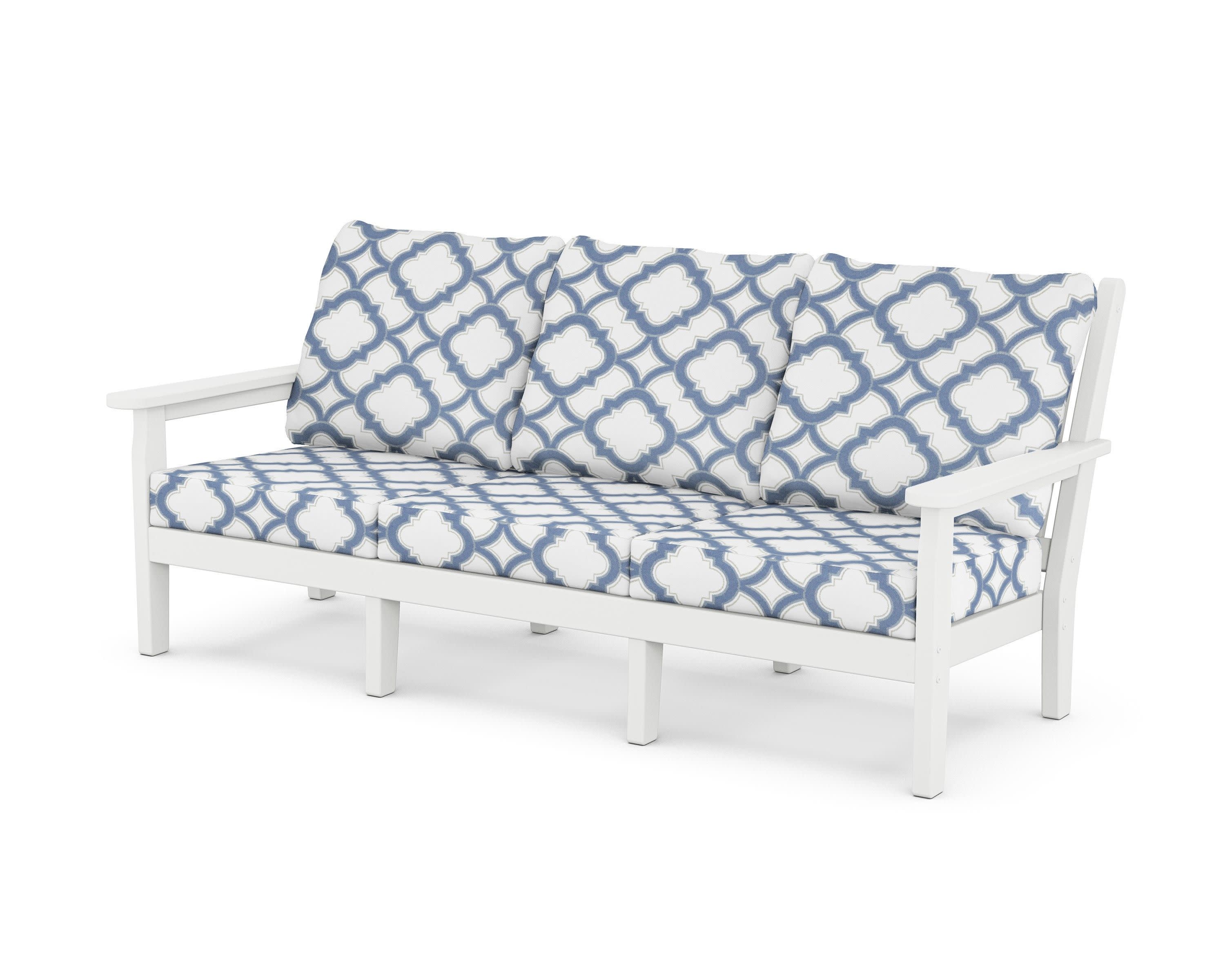 Chippendale Deep Seating Sofa in White / Trellis Sky Blue