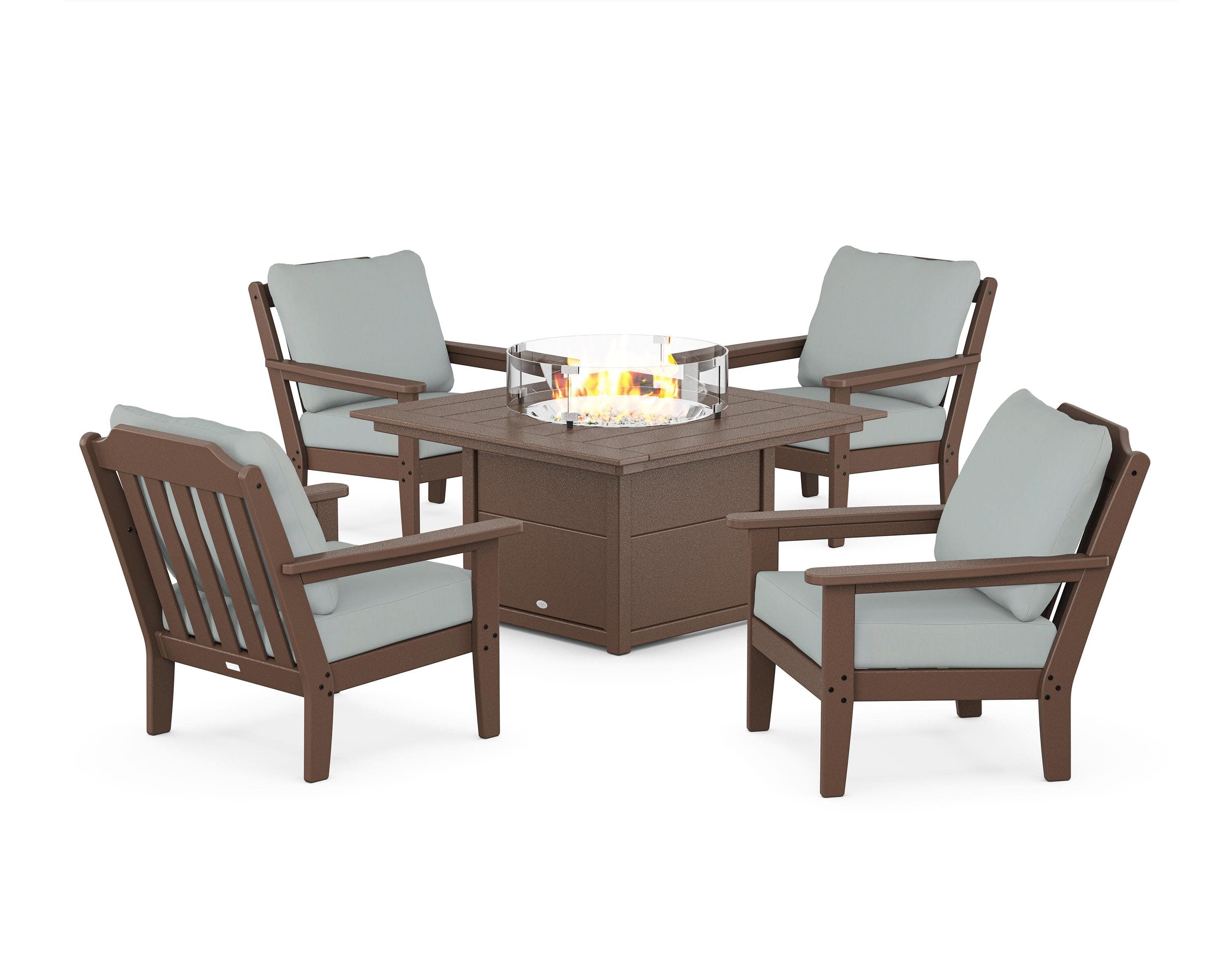 Cottage 5-Piece Deep Seating Set with Fire Pit Table in Mahogany / Spa