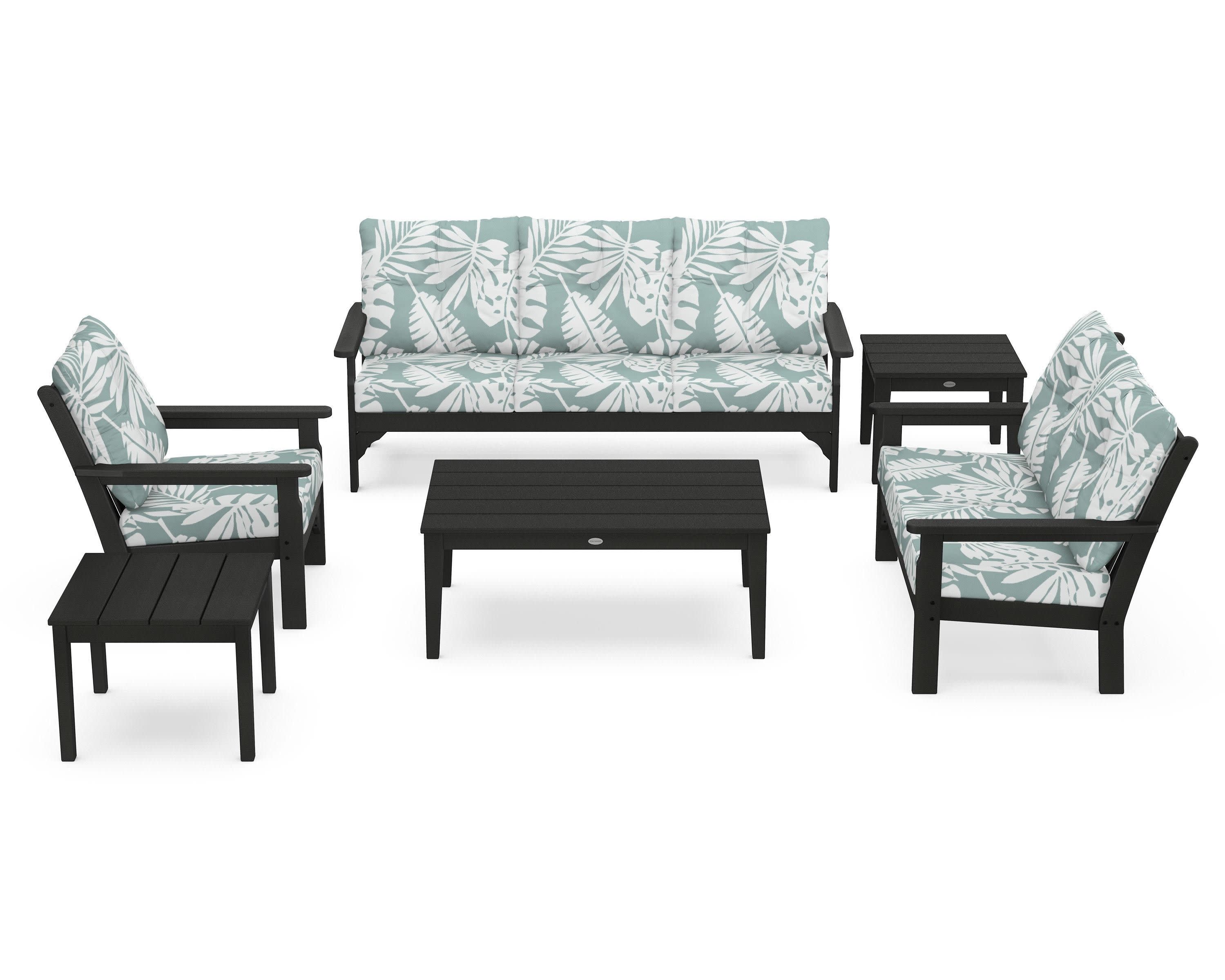 Vineyard 6-Piece Deep Seating Set in Black / Leaf Glacier Spa