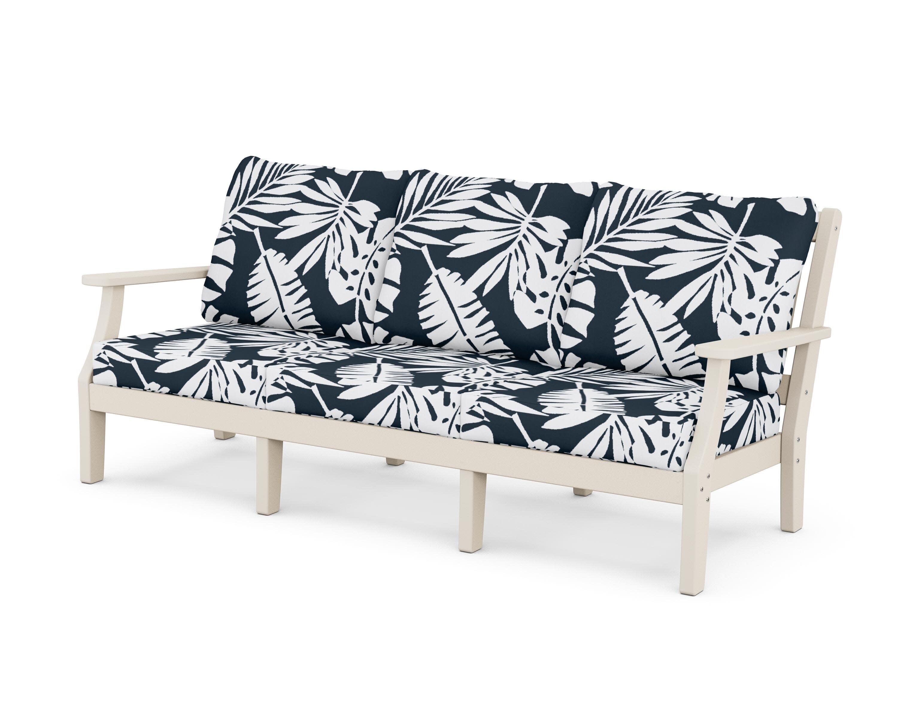 Chinoiserie Deep Seating Sofa in Sand / Leaf Marine Indigo